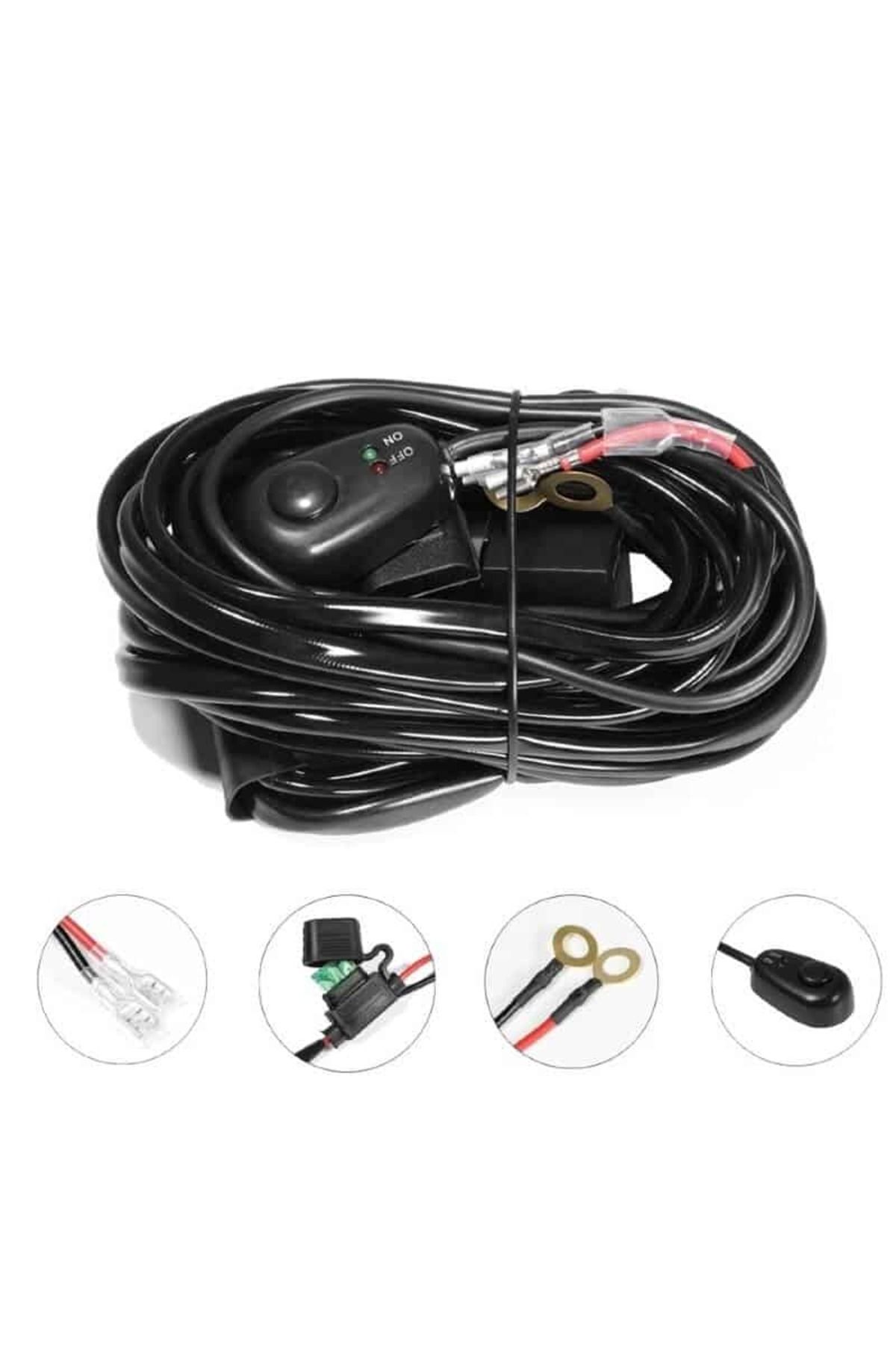 BGRJ Automotive-Wiring harness with 40A relay and button, 300W, 12V, projectors or Led Bar, length 3m 10