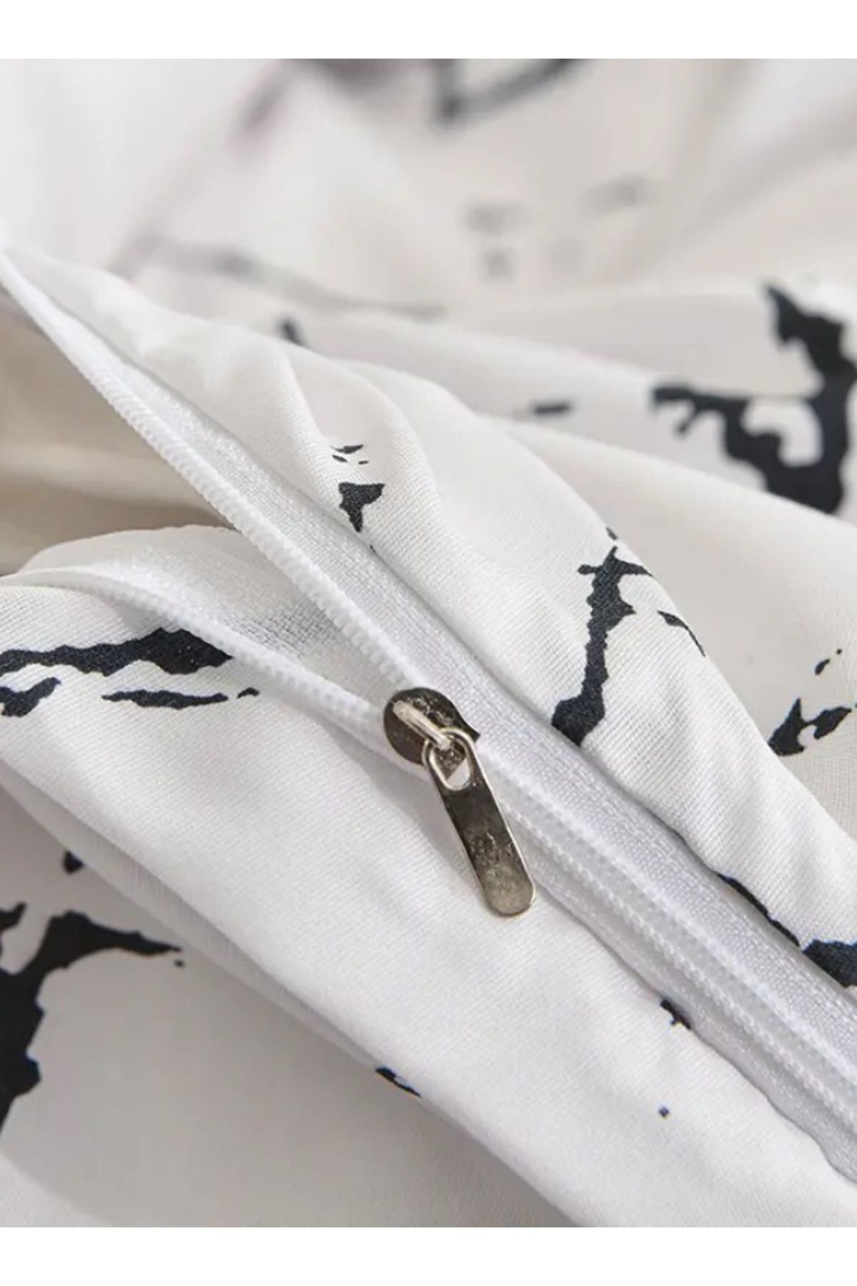 LUNA HOME-6 piece queen size bed linen set in Scandinavian style with marble pattern 200x230cm. 6