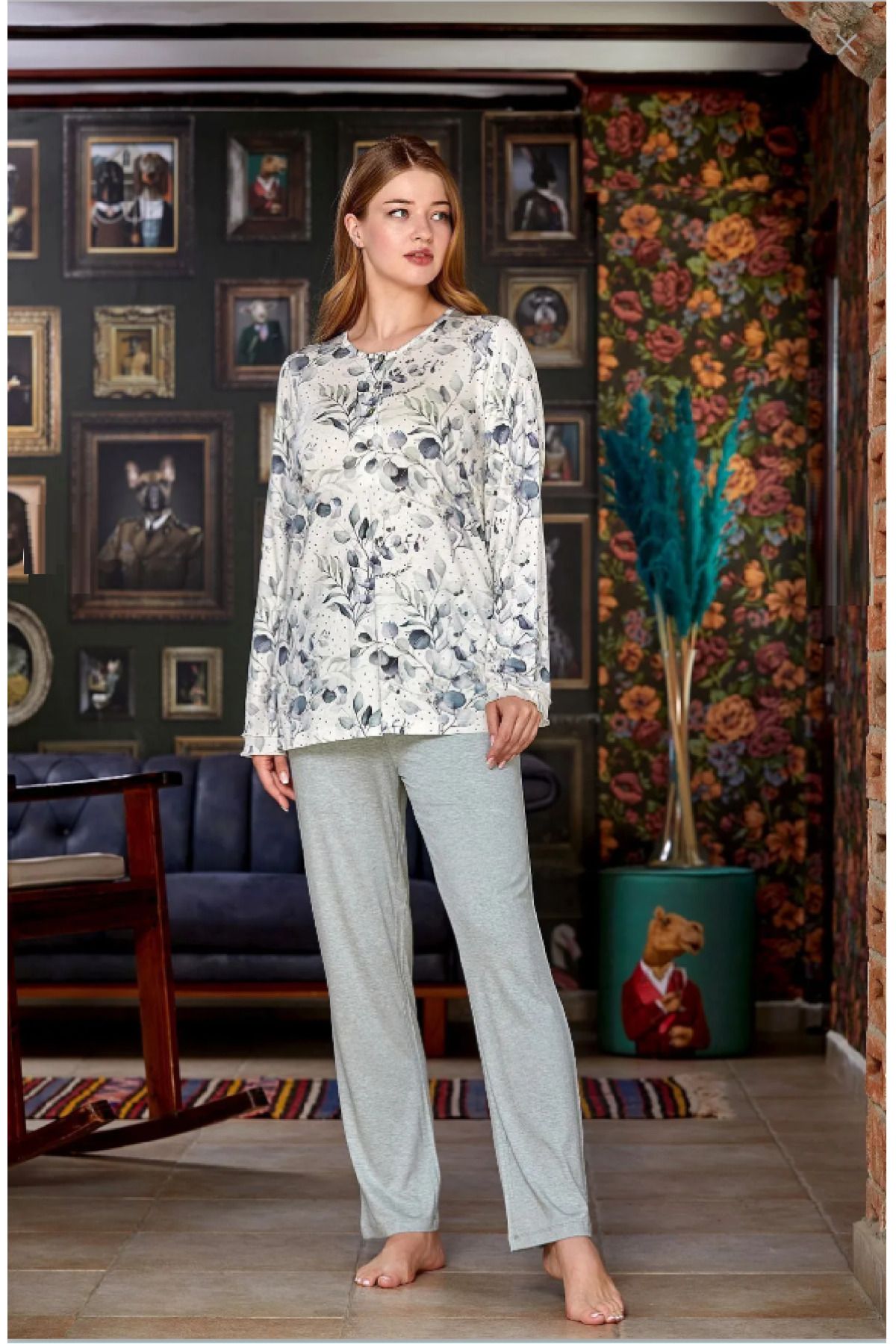 Cossy By Aqua-23139 Patterned Long Sleeve Pajama Set (wide size range) 1