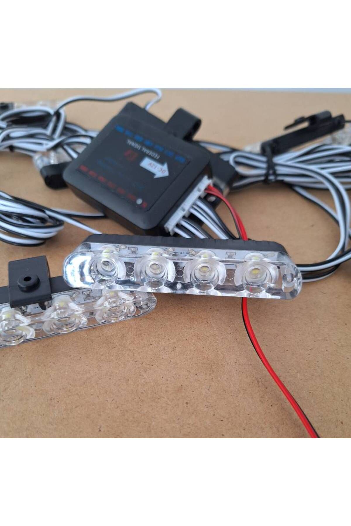 BGRJ Automotive-Set of 8 white strobe lights for grille, remote control, 7 functions, 12V 6