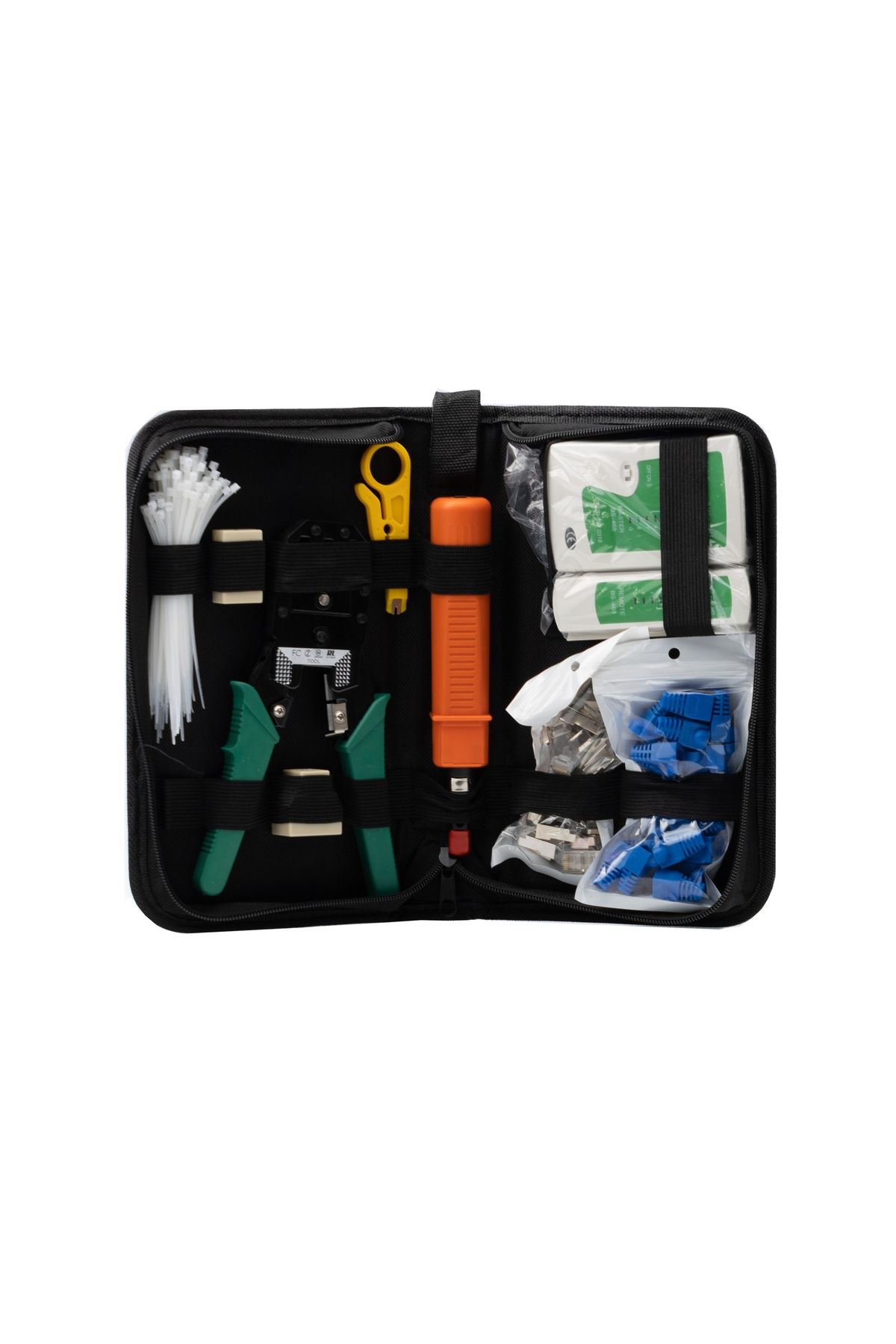 Rosfix-Set de Unelte Rețea 9W1 cu Tester RJ45/RJ11 + 75 Conectori Rapizi 14