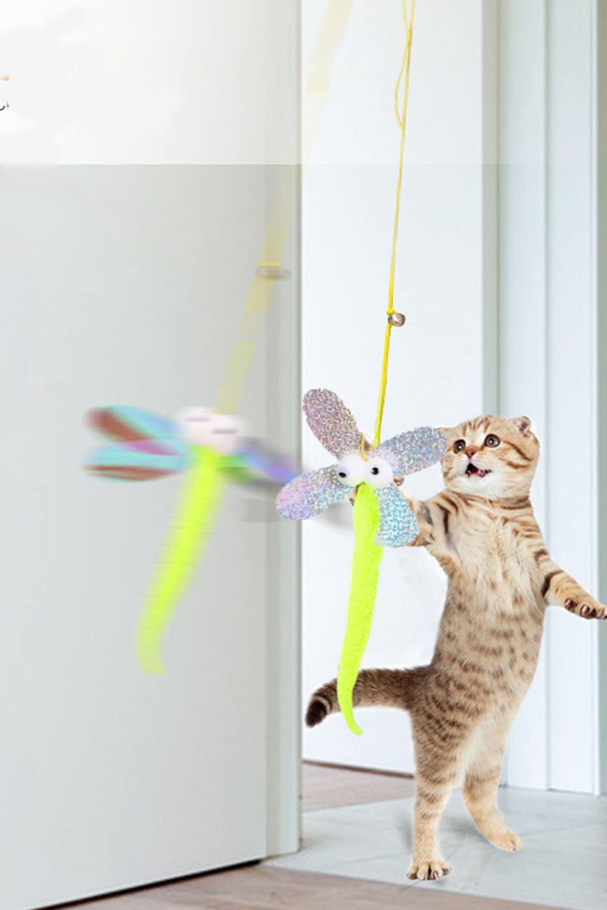 Fresh Moon-Rattle Cat Toy Elastic Butterfly Pattern Fishing Rod Toy Fun Activity Drawstring Cat Game 7