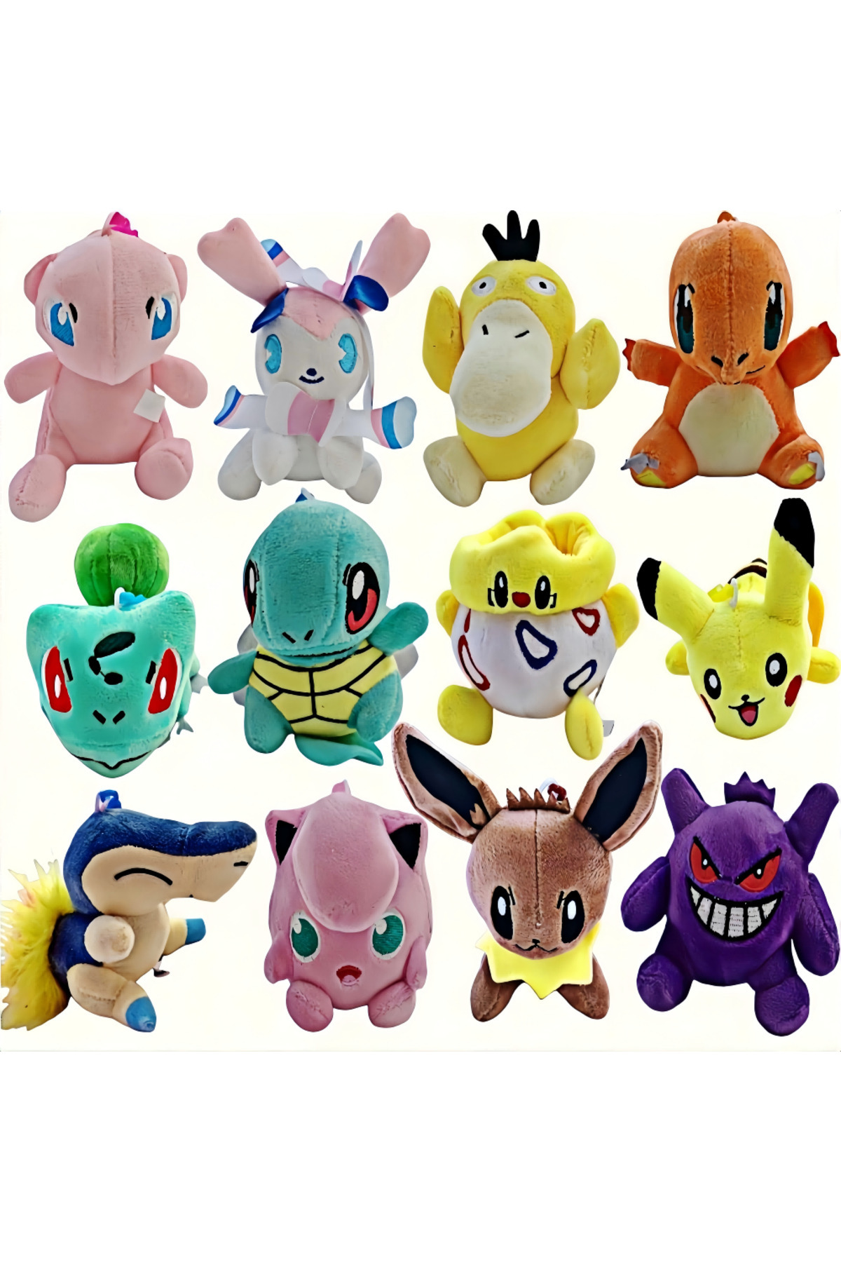 victiny-set 3 Anime Stuffed Plush Toy Backpack Pendant Keyring Soft Eevee Bulbasaur Psyduck Kitten Pikachu 6