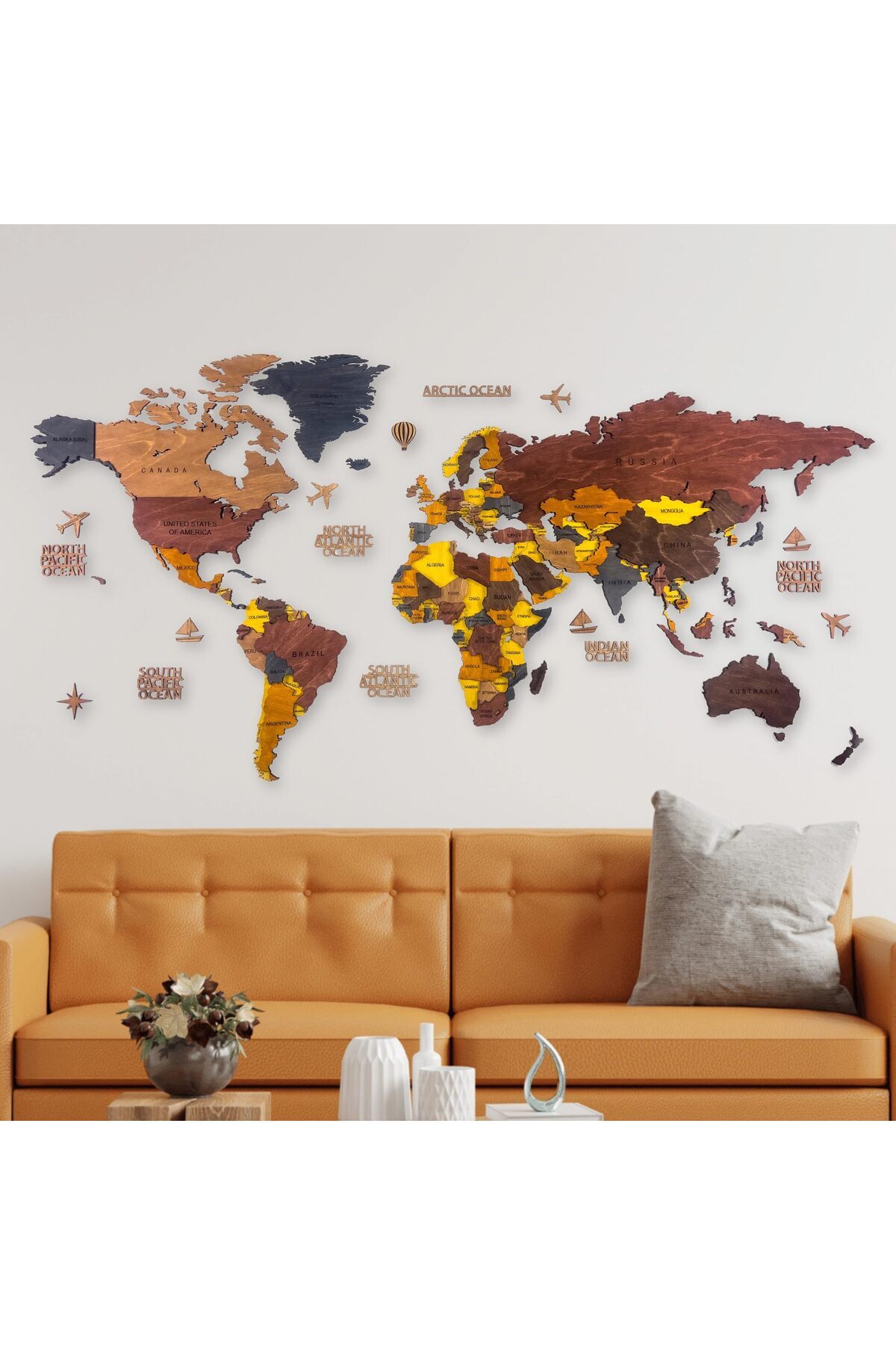 MapofX Ahşap Dünya Haritası Duvar Tablosu Ofis Dekor (Basic, Small - 110x60 cm, Ahşap) MF506
