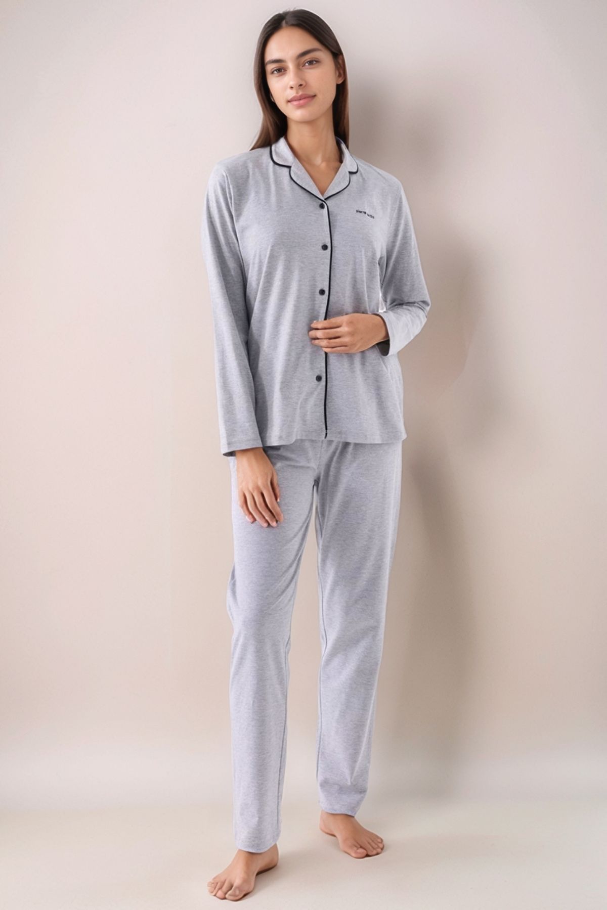 Pierre Cardin-Women's Shirt Collar Long Sleeve Buttoned Pajama Set 1