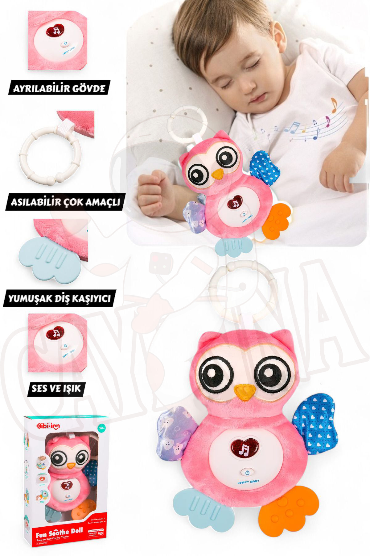 Light And Sound Baby Owl Soft Plush Soft 15cm Baby Toy With Owl Scratcher