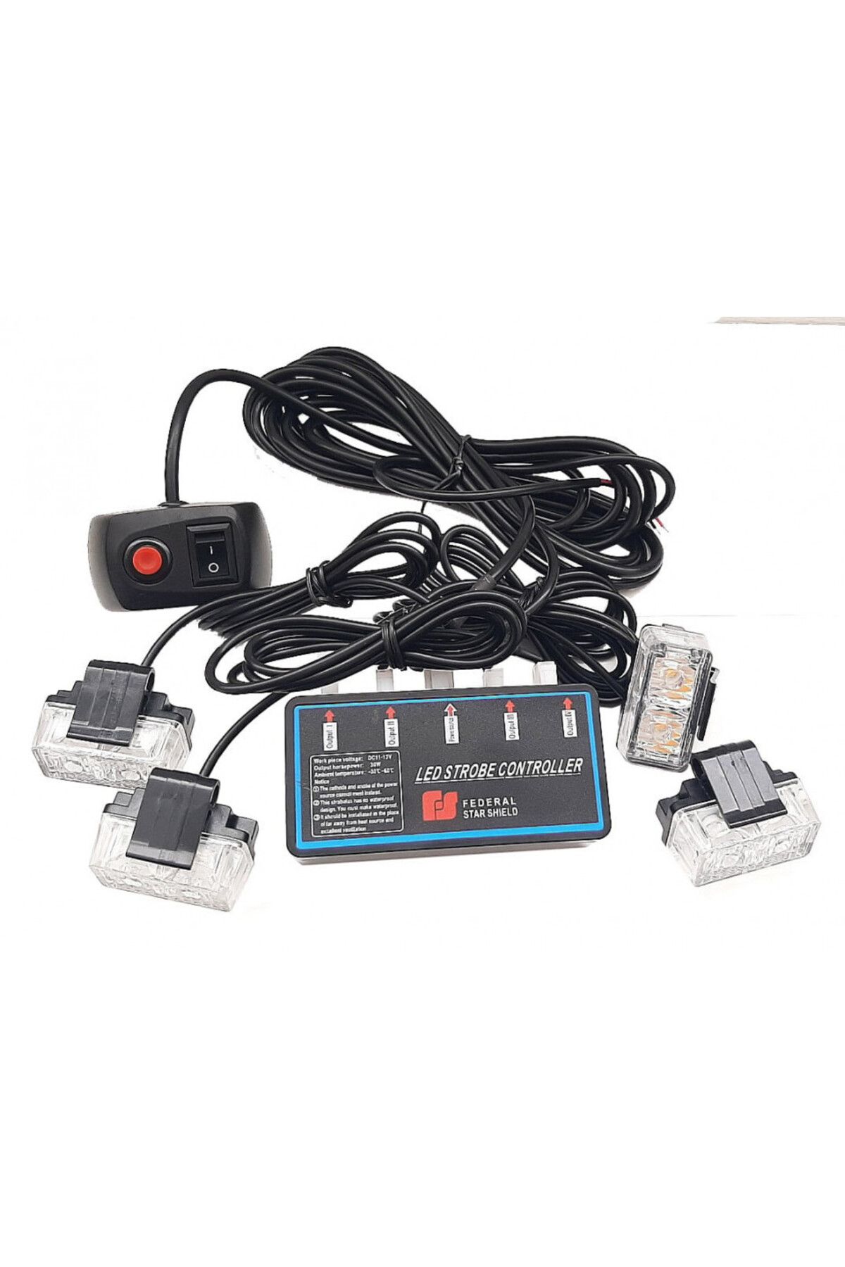 DELUXETUNING-Set 4 Lumini LED, 2 Led, Tip Stroboscop De Avertizare, Galben, Flash, cu Controler, 12V 1