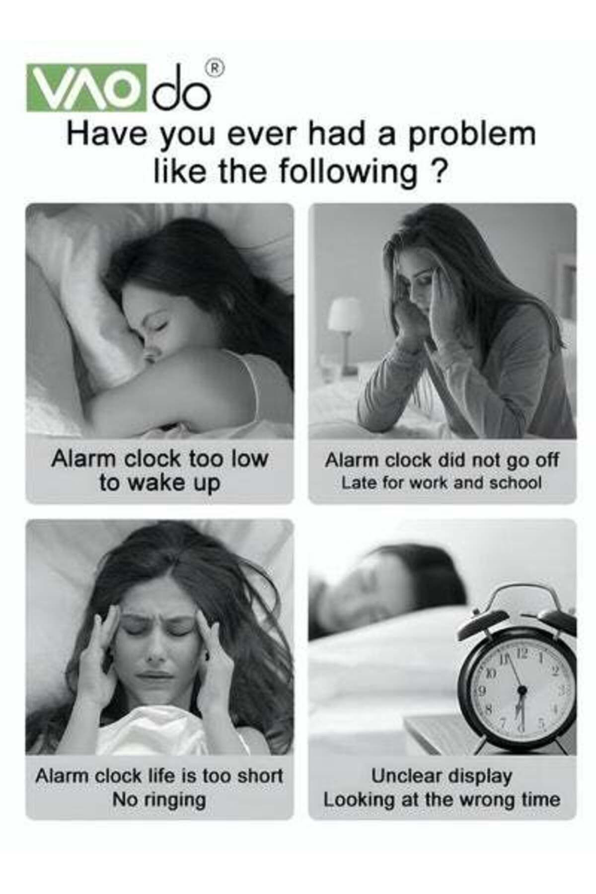 VAODO-LED Alarm Clock Large Screen Display with Night Light Sensing Function Temperature Display 3