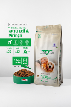 BonaCibo Adult Dog Kuzulu ve Pirinçli Yetişkin Köpek Maması, 4 Kg, Tüm Irklar...