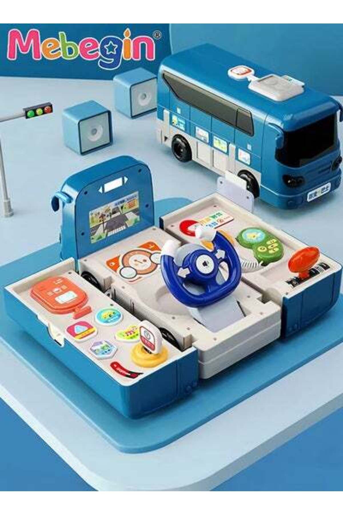 MEBEGIN-Changeable Bus with Sound and Light, Simulation Driving Bus Toys,Simulation Steering Wheel Gear Toy 3