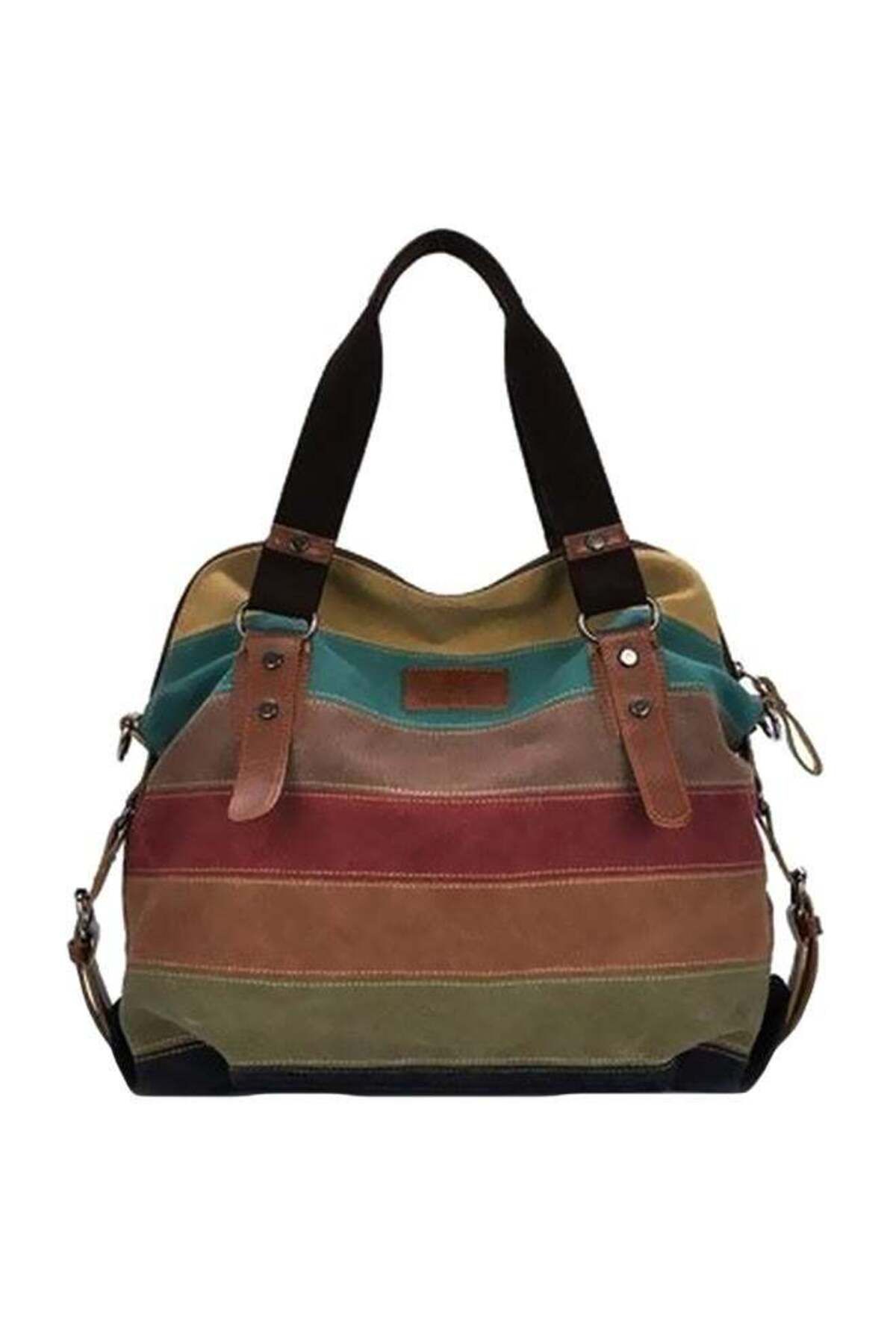 Generic-Retro Color Block Striped Shoulder Bag Multicolour 1