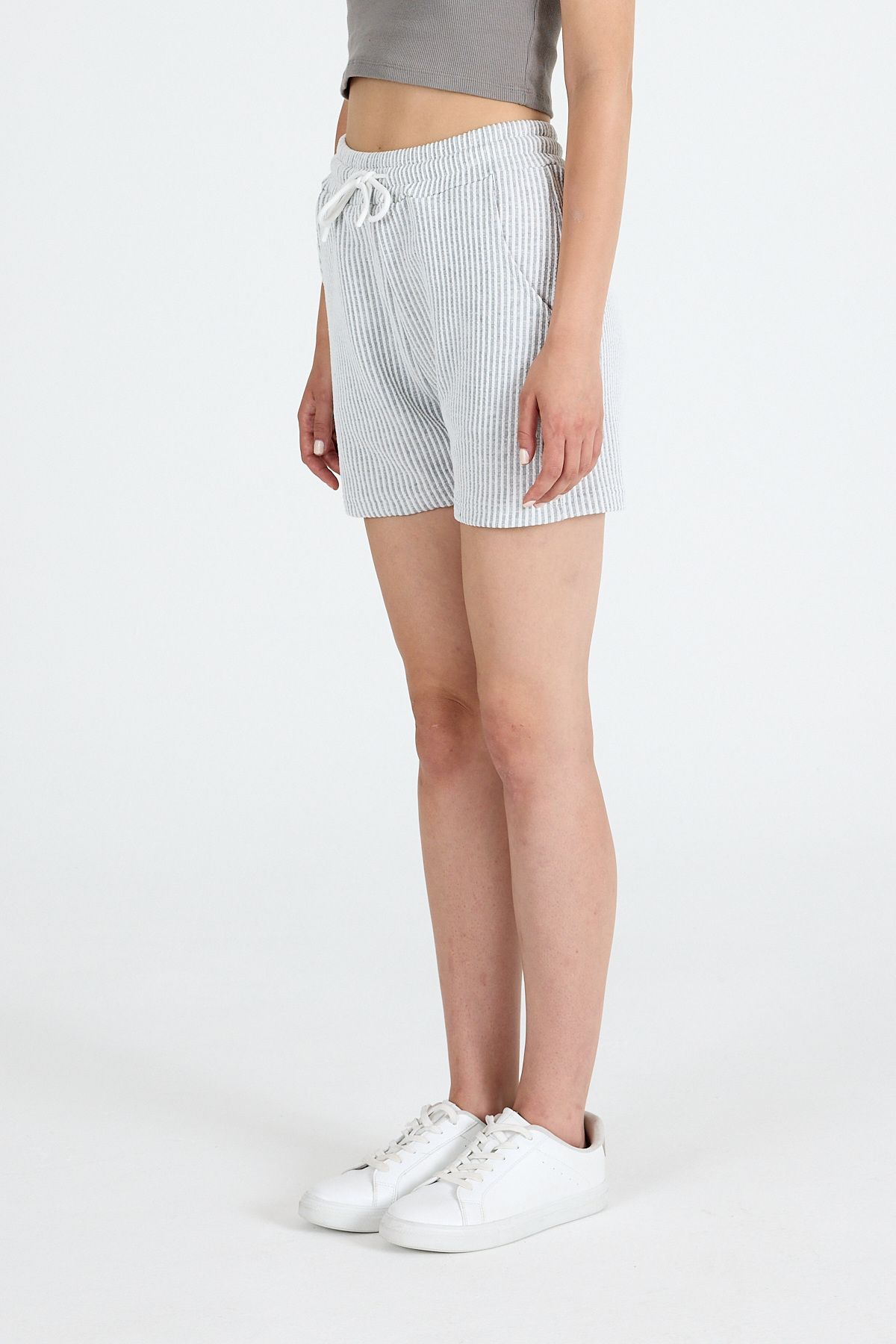 Rays-Pantaloni scurți gri cu talie elastică cu dungi 4094 3