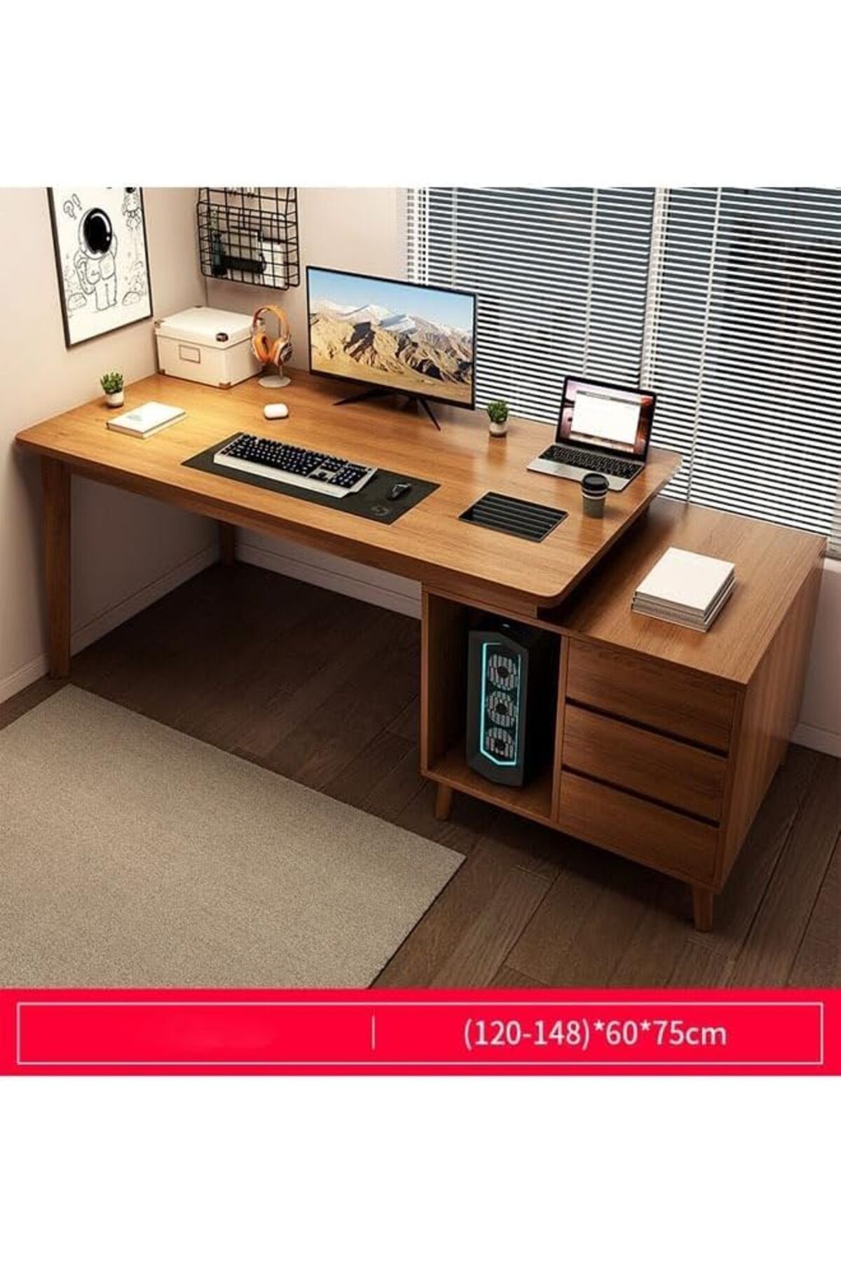 Türkiye-NKX Computer and Multifunction Table Home Office Workstation with 3 Drawer Storage Rack 6