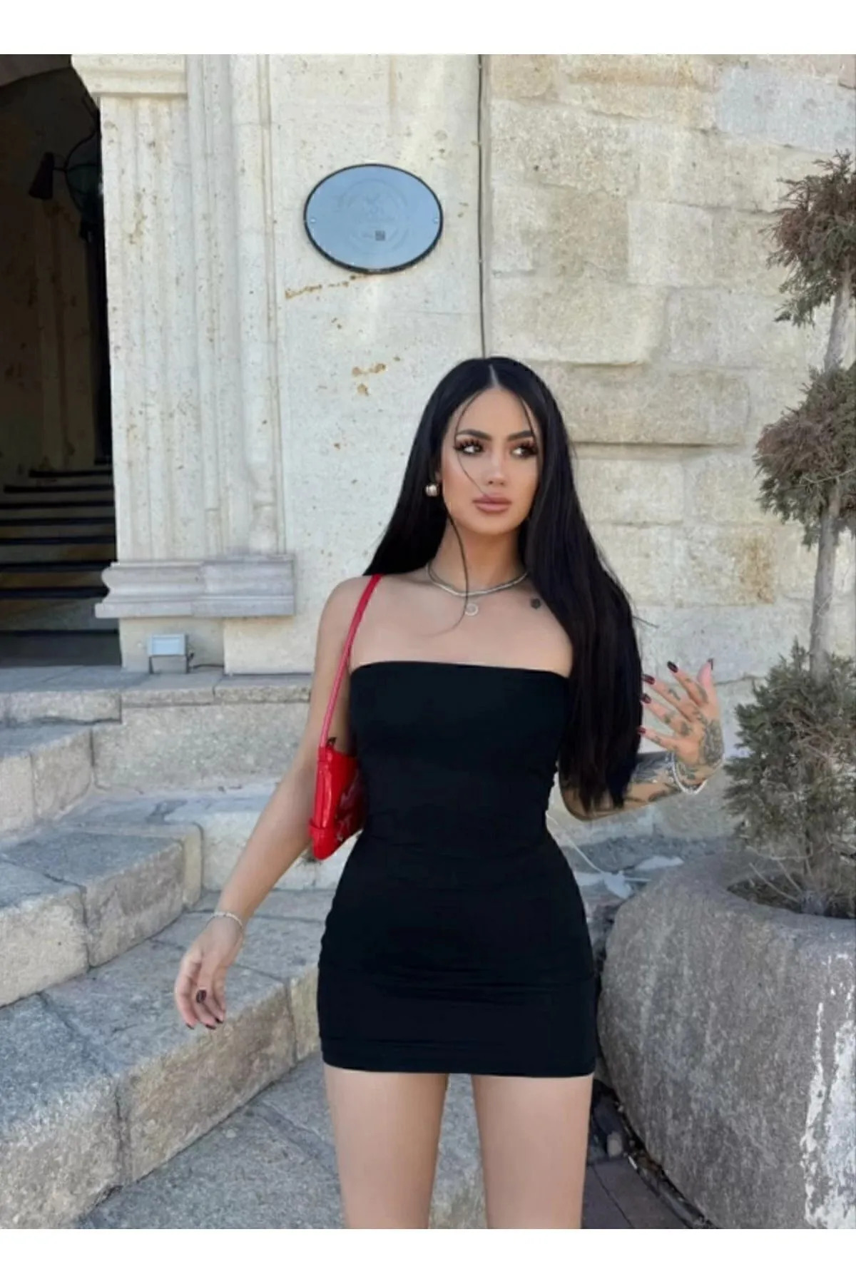 GRİLAND  Kadın Siyah Mini Straplez Elbise - Görsel 4