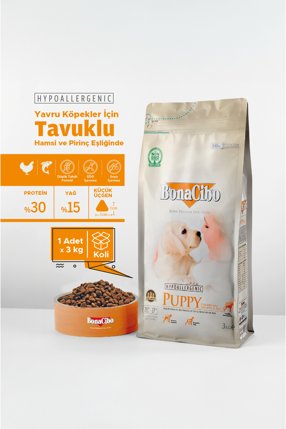 BonaCibo Puppy Dog Tavuklu Yavru Köpek Maması, 3 Kg, Tüm Irklar İçin, Doğal, Şeker İçermez