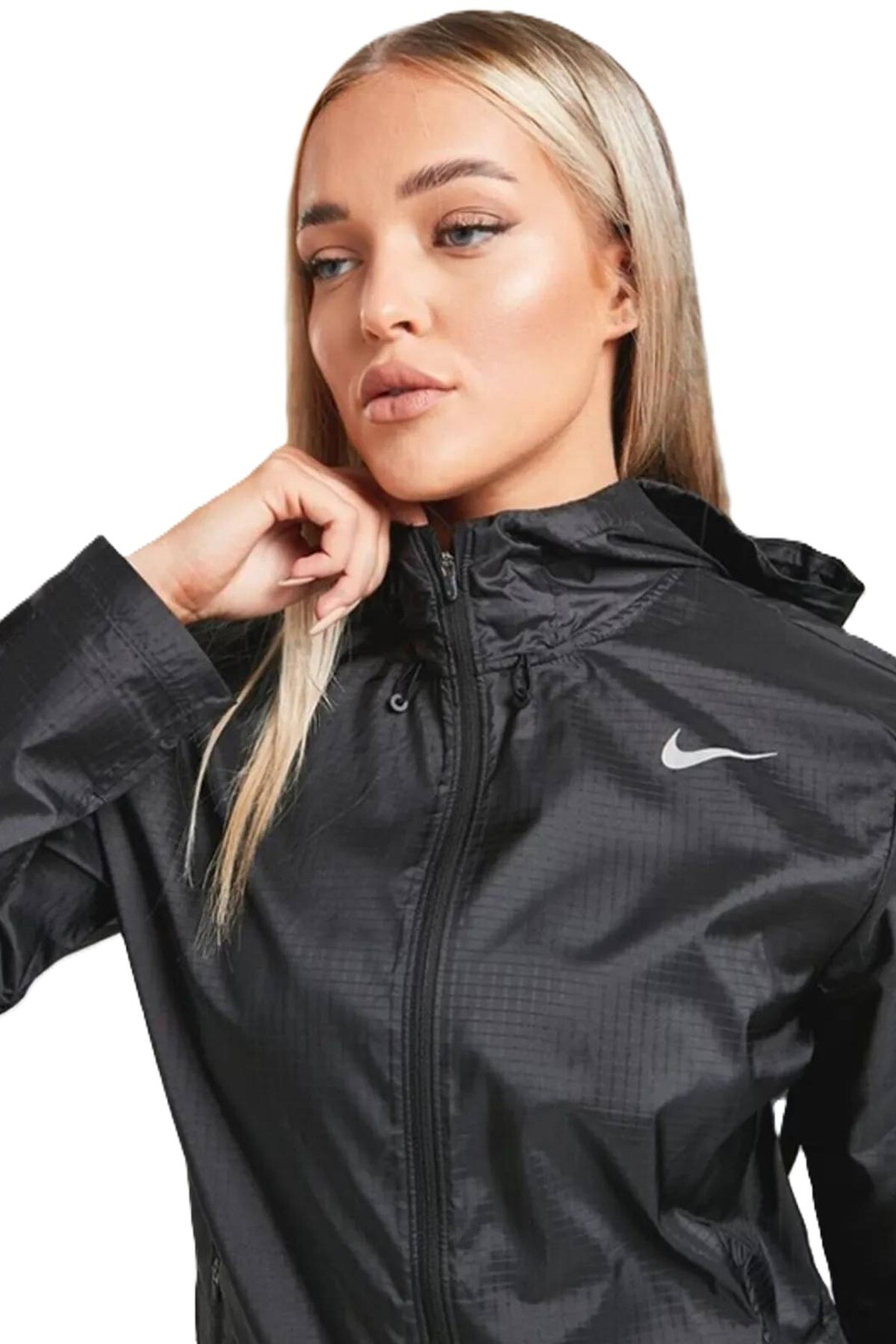 Nike Essential Running Full Zip Jacket Kapüşonlu Bol Cepli Kadın Koşu Ceketi Siyah görsel 3