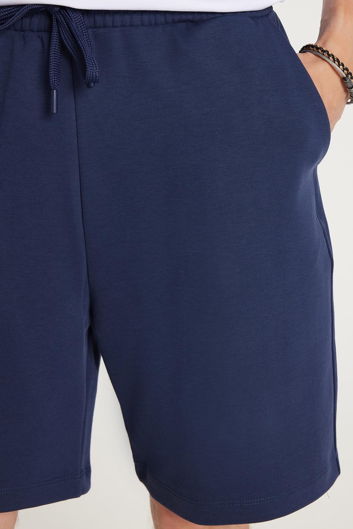 Tudors-Men's Relax Fit Relaxed Cut Navy Blue Bermuda Shorts with Side Pockets 3