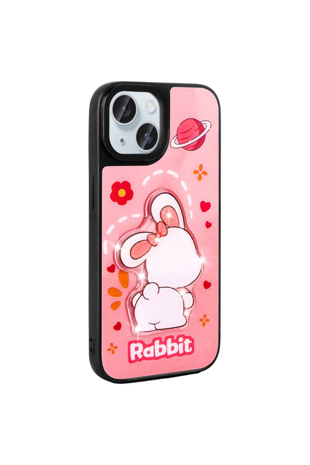 xemu-iPhone 14 Case Shining Embossed Iconic Figure Cppl Amas Silicone Cover - Pink 7