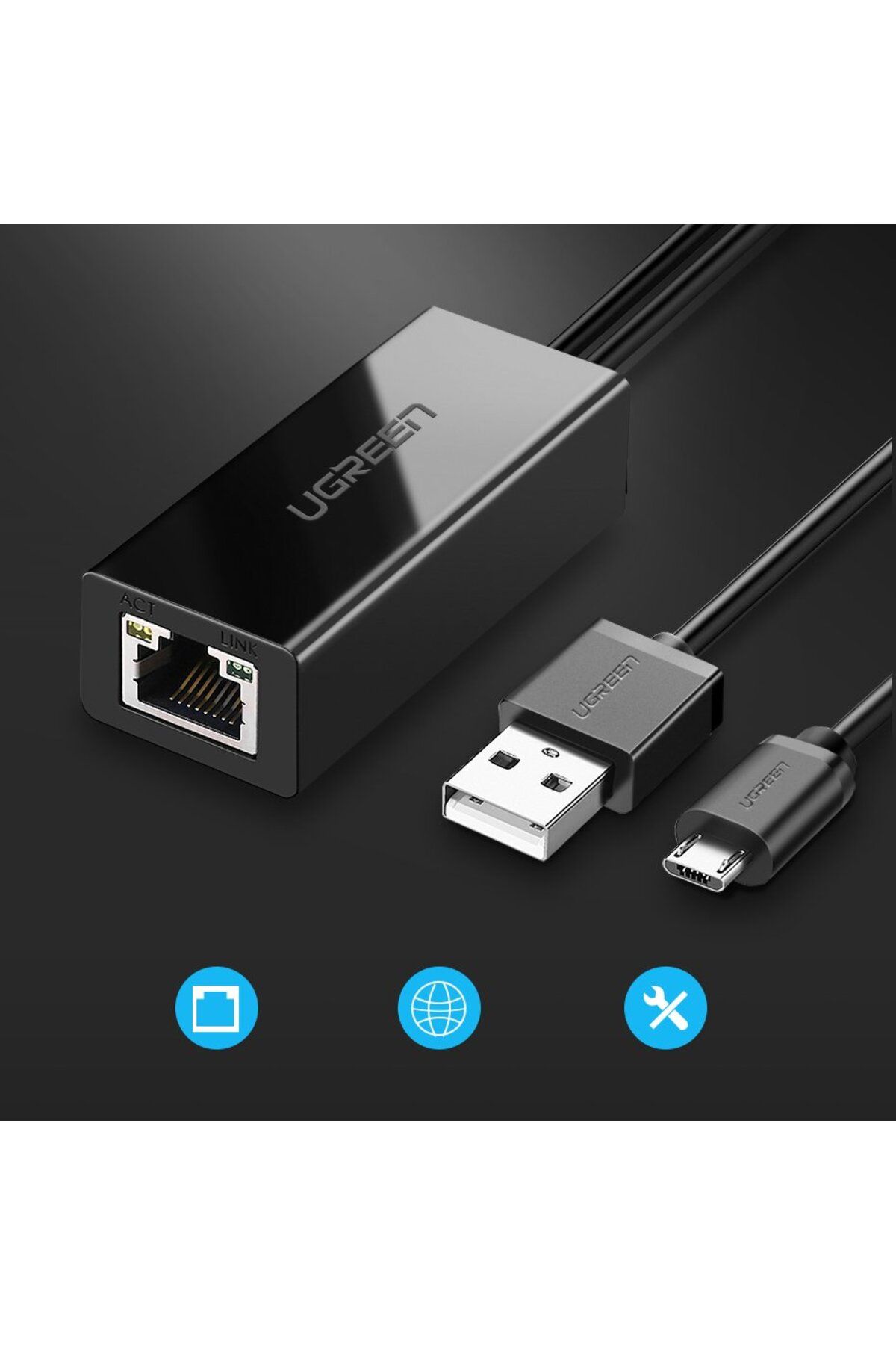 Ugreen-Zewnętrzna karta sieciowa LAN micro USB 100Mbps do Chromecast 1m czarny 2
