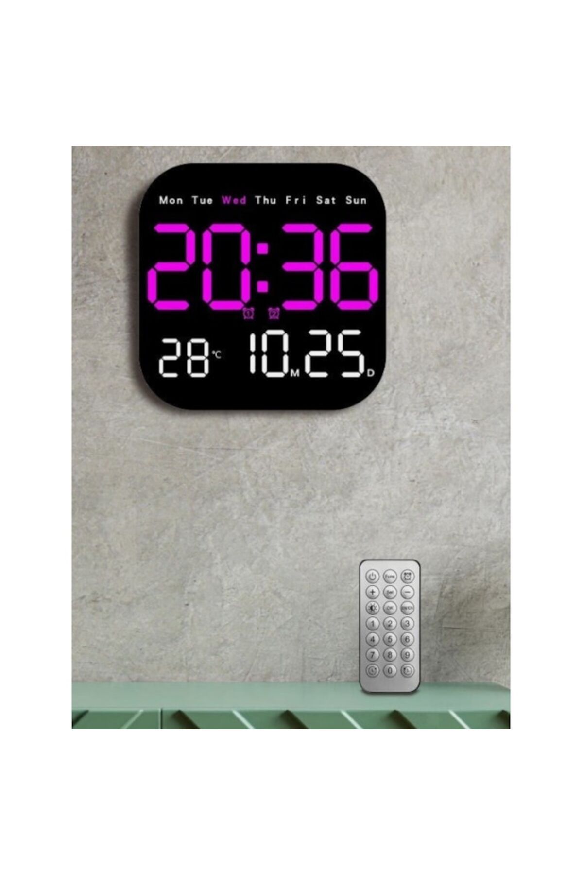 BLA BLA FOAM-Digital Wall/Table Clock with Remote, Thermometer, Calendar, Dual Alarm, Cable Powered, Adjustable B 3