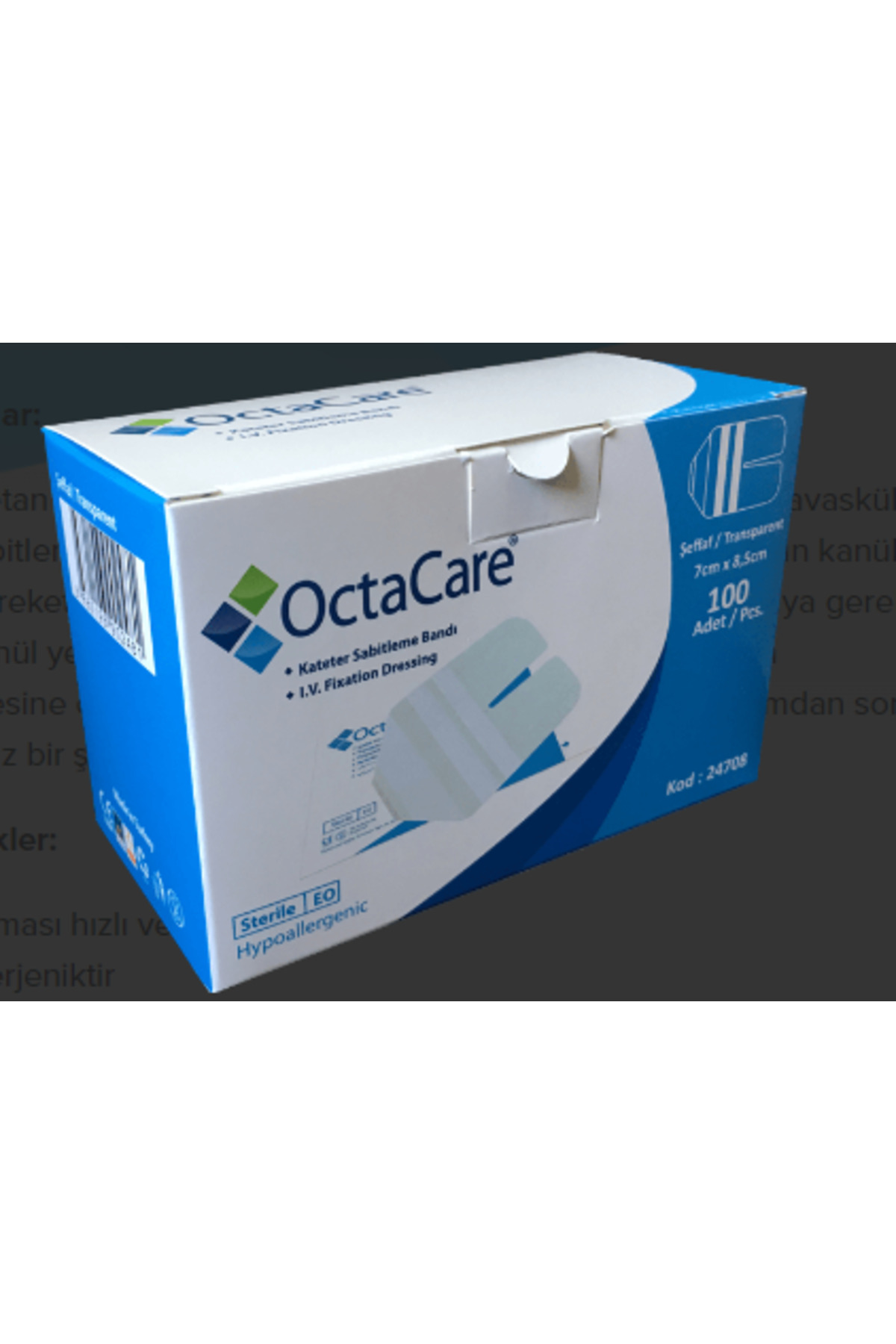 Octacare Şeffaf Kateter Sabitleme Bandı 7 cm x 8,5 cm 100 Adet