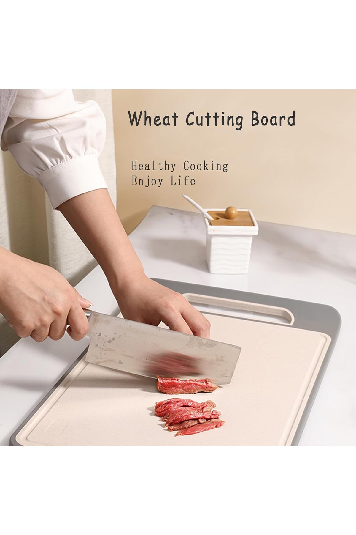 Lumely-Wheat Fibre Chopping Boards, Double-Sided with Juice Grooves and with Easy Grip Handles, Non-Slip 6