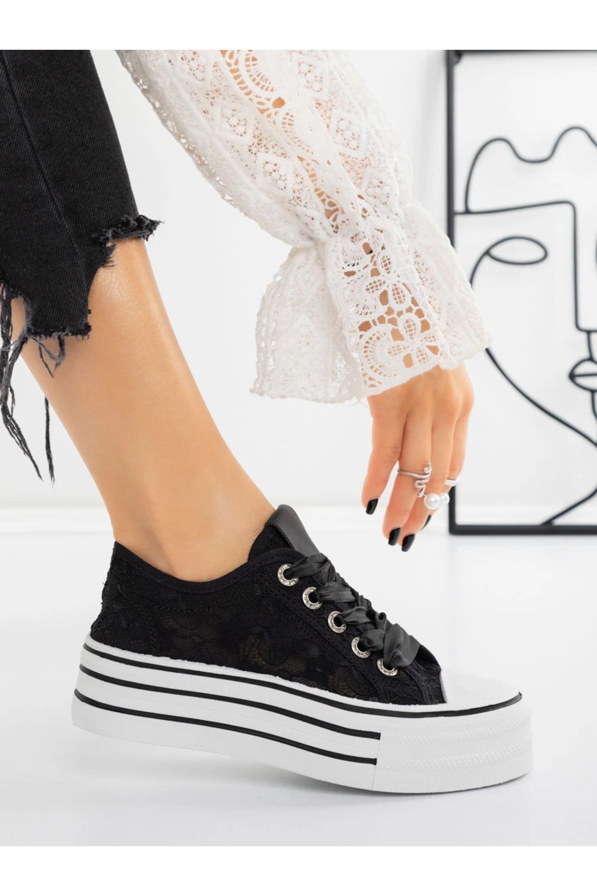 mei Pantofi Sport Dama Cu Platforma Negru Femeie - 40