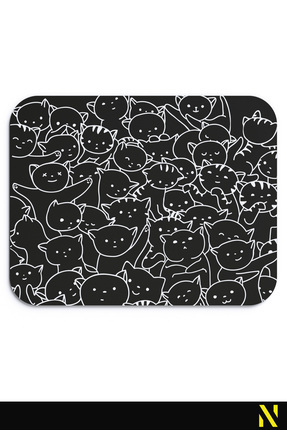 nilizma Sevimli Kediler Siyah Beyaz Mouse Pad -23 Cm X 19 Cm- Kaydırmaz Taban...