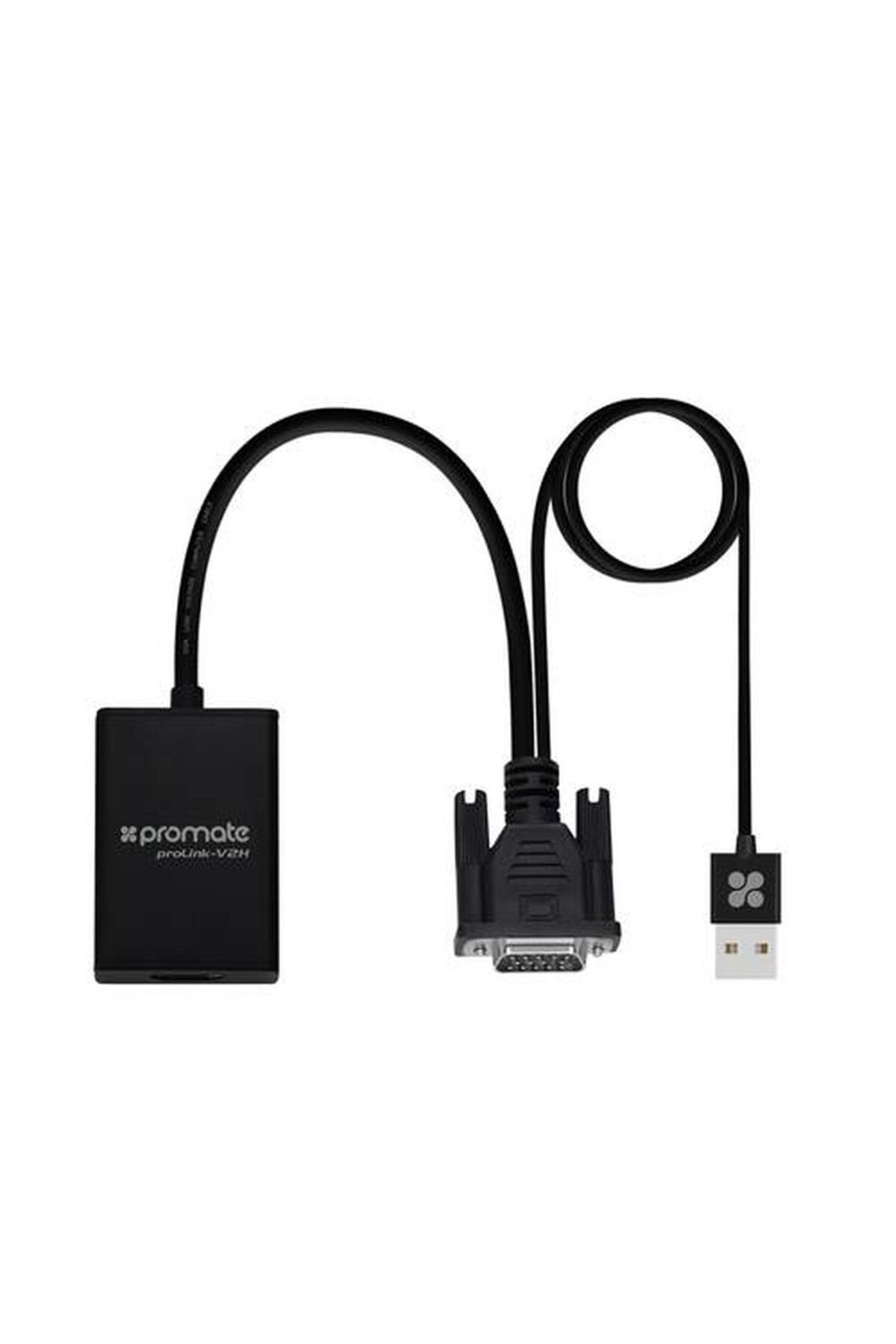 Promate-1080P VGA to HDMI Display Adapter, Includes Built-in USB Cable for Audio and Power 1