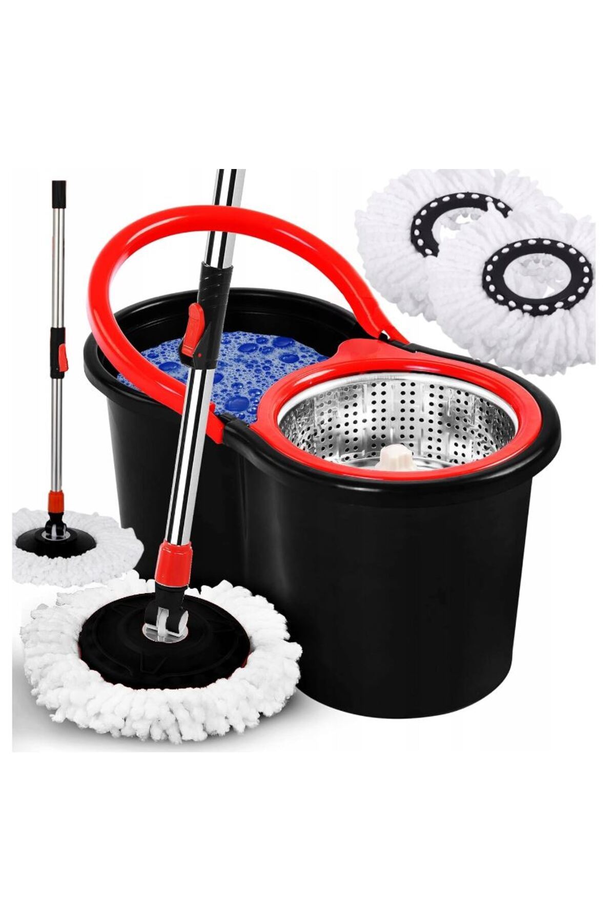 Azaris Mop Rotativ 360 Spin Turbo 3 În 1 Acopere 2 Găleată Plată - One Size