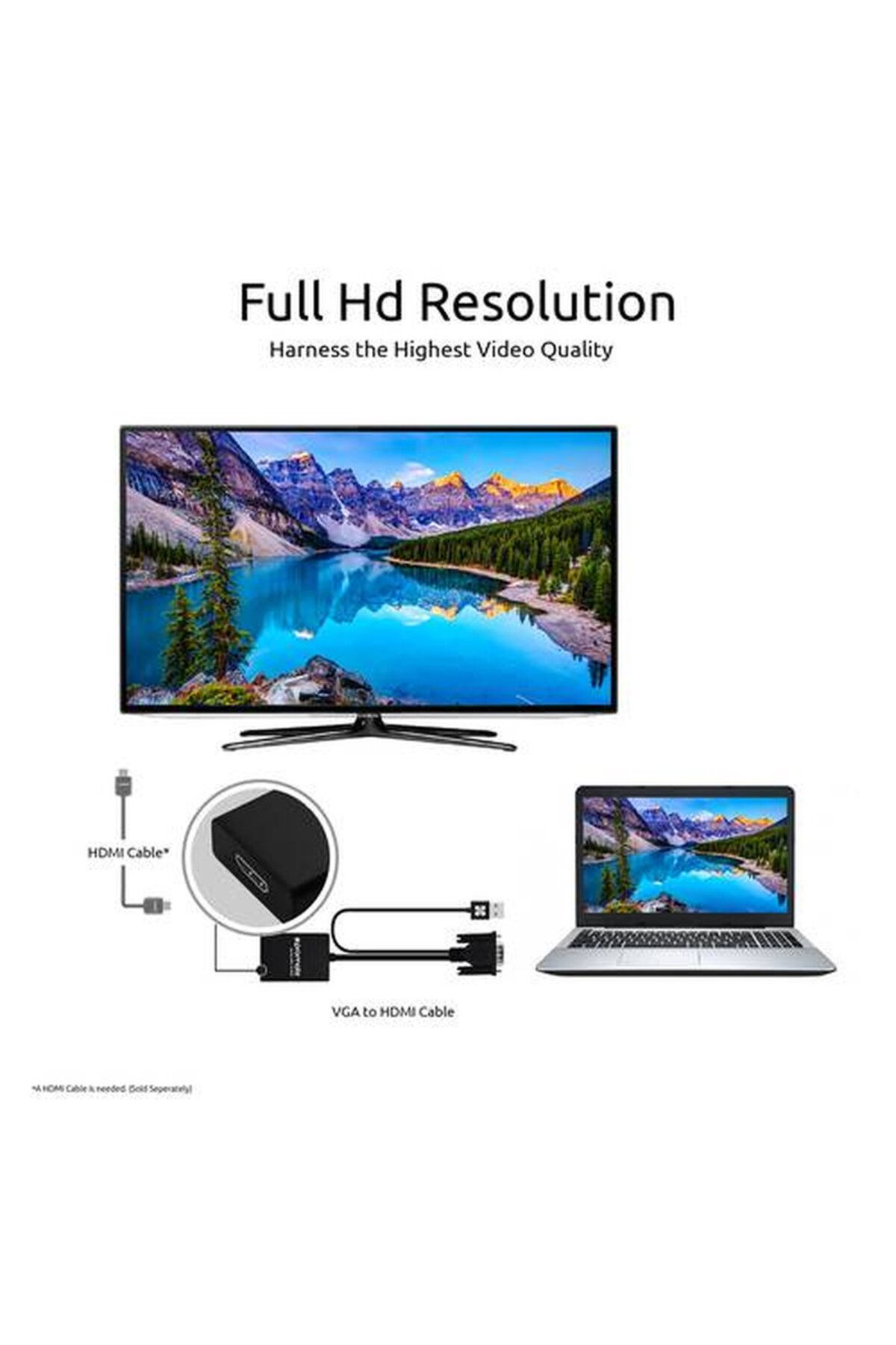 Promate-1080P VGA to HDMI Display Adapter, Includes Built-in USB Cable for Audio and Power 4