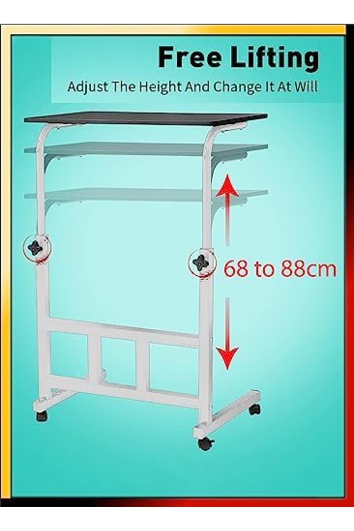 Türkiye-Upgraded Metal Base Adjustable Multipurpose Movable Desktop Computer Mobile Laptop Desk H 4
