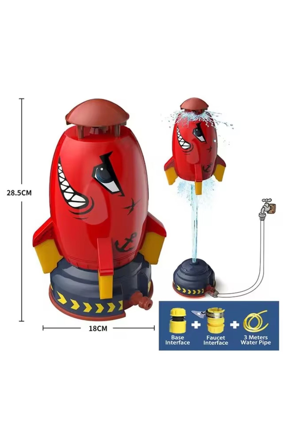 MOAWAVE-Garden sprinkler with rocket, garden toy, dimensions 10.4x28, 4cm, color Red MOAWAVE™ 3