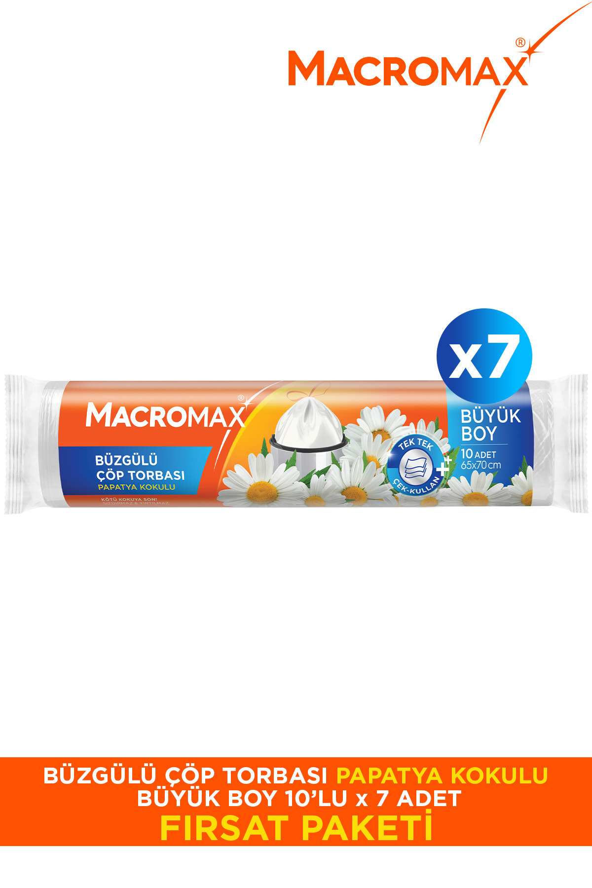 MACRO MAX Büzgülü Çöp Torbası Papatya Büyük Boy- 10'Lu X 7