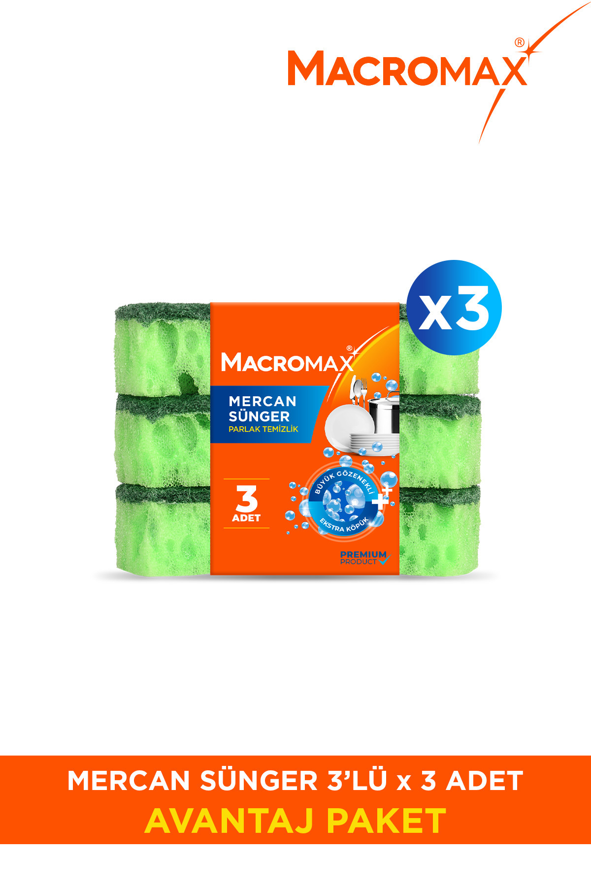 MACRO MAX Mercan Sünger - 9'Lu Avantaj Paket