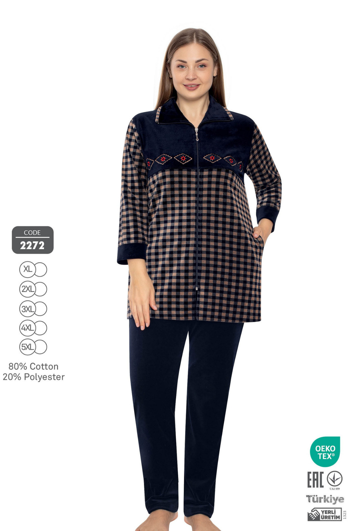ROMEO LİFE Set De Trening Pentru Femei Din Bumbac Cu Fermoar Din Catifea Marime Mare Femeie - 2XL