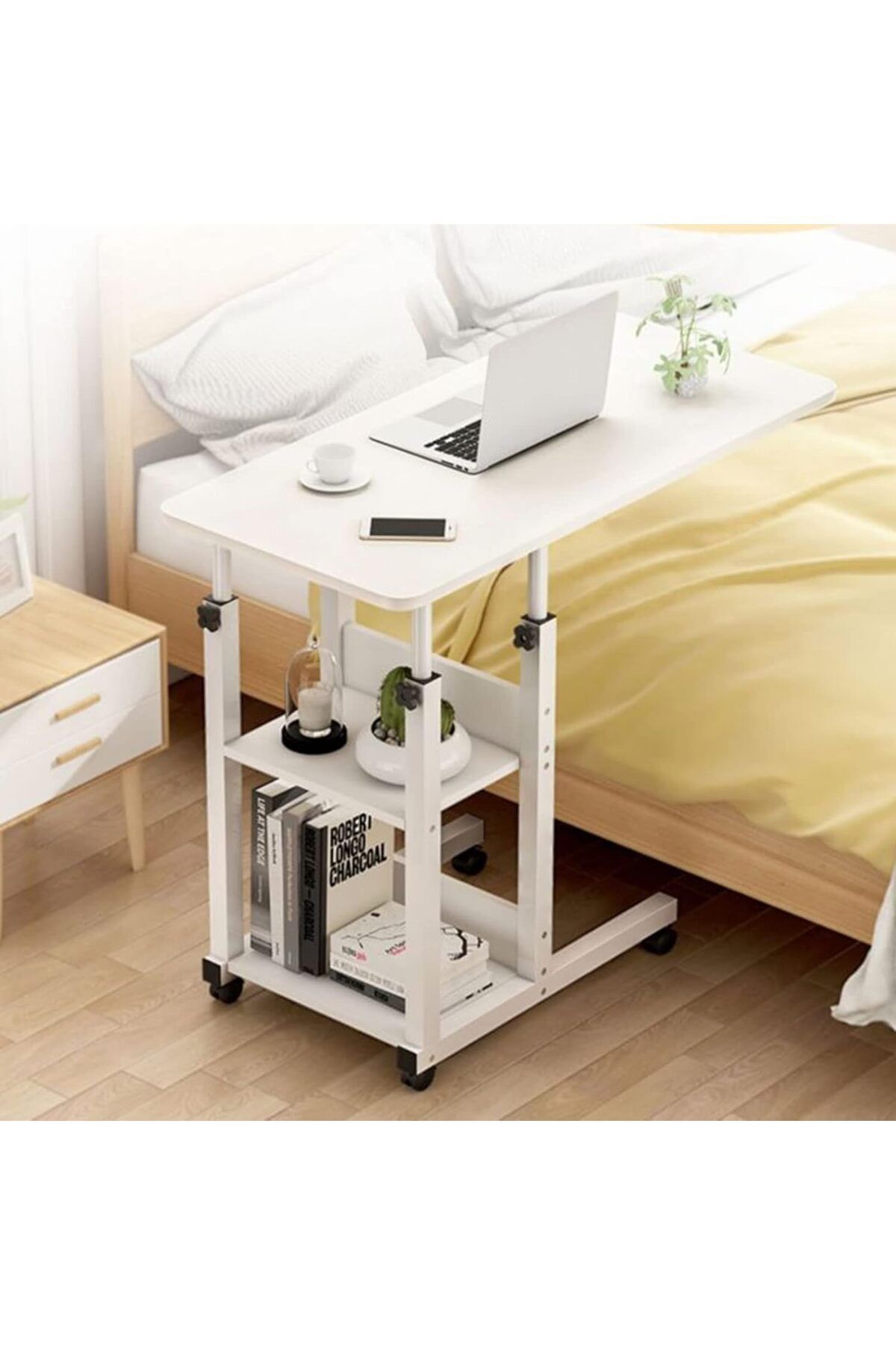 Türkiye-Side Table Sofa Side Table, Computer Desk with Wheels, Reading Desk Breakfast Table for Bedside Home 7