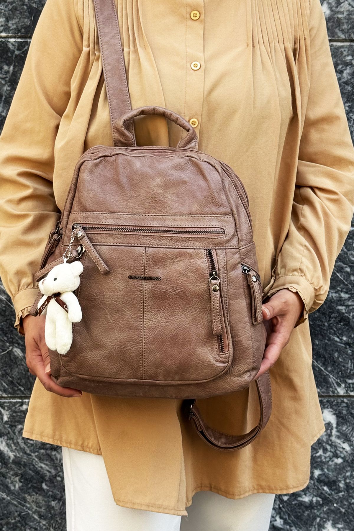 POLO CLUB-Women's Washed Leather 4 Compartment Medium Size Backpack 8