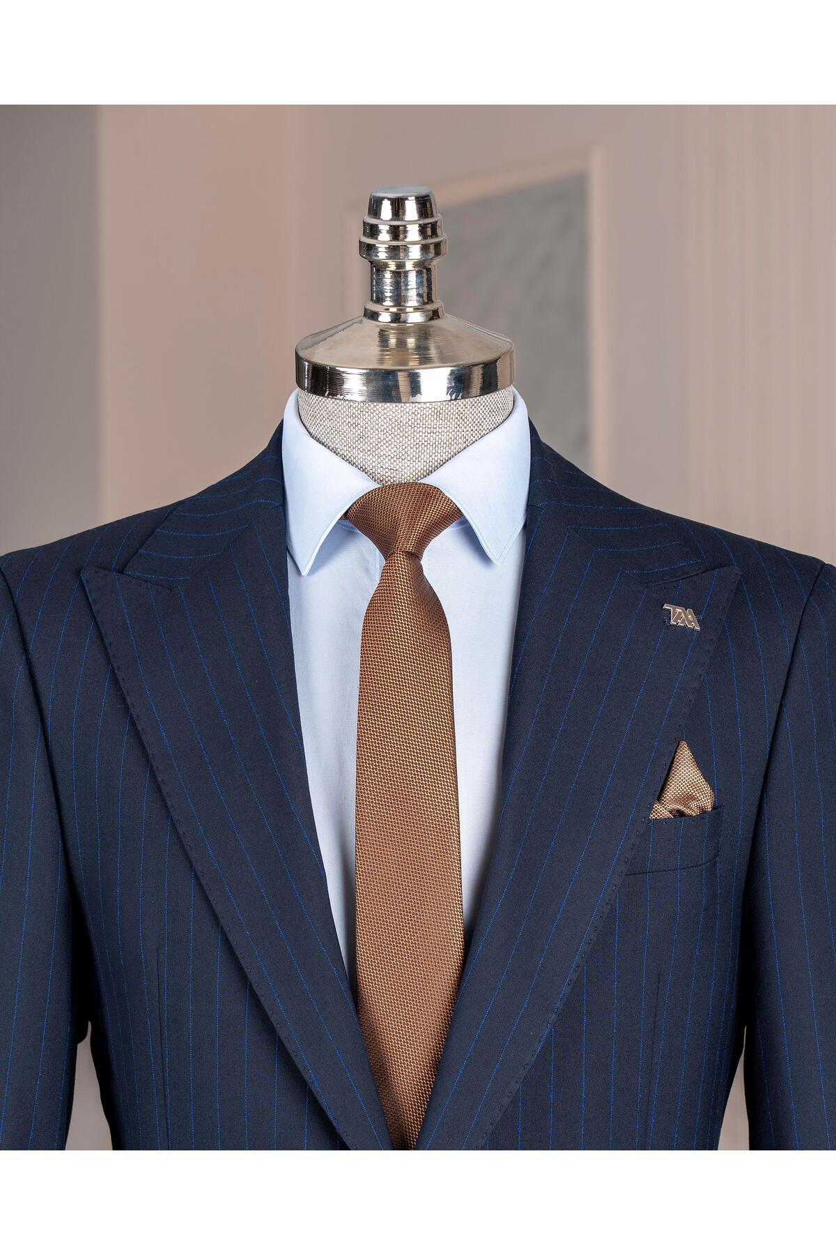 TerziAdemAltun İtalyan stil slim fit torba cep ceket pantolon takım elbise lacivert T14299 görsel 2
