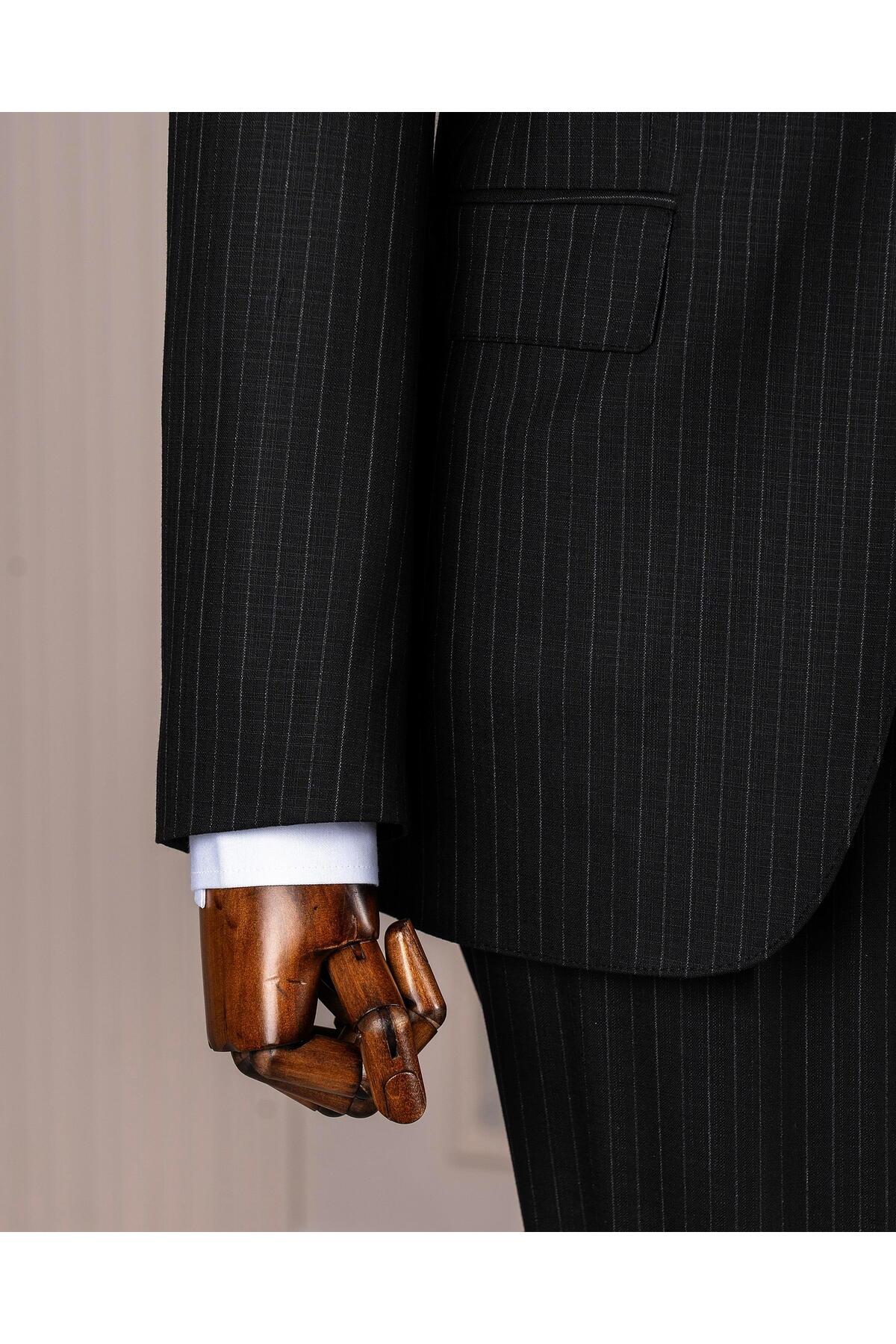 İtalyan stil kombin takım elbise ceket yelek pantalon siyah T14043 — مشکی — تصویر 5 از 6