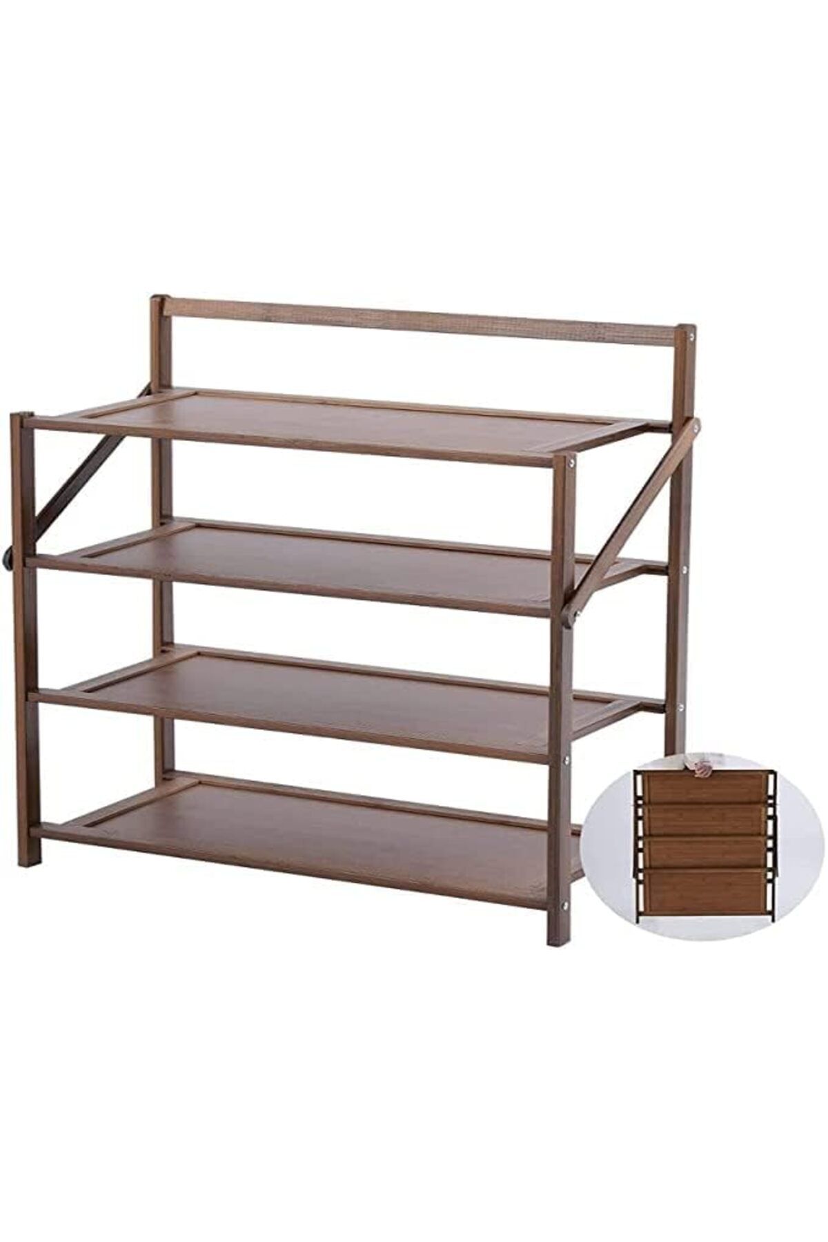 genric-FFD Bamboo Shoe Rack 4 Tier Freestanding Shoe Shelf Organizer, Space-Saving Wooden 4