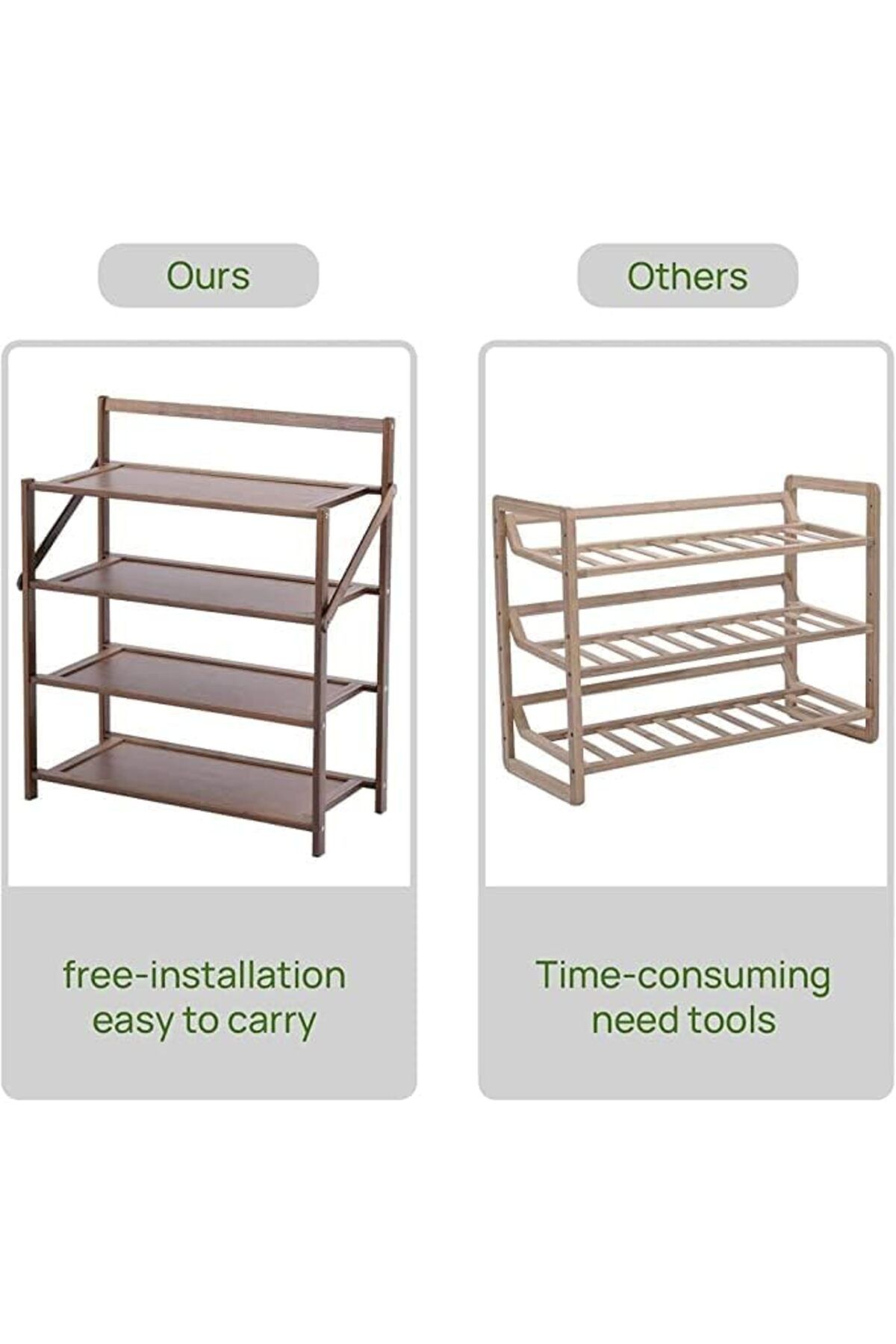 genric-FFD Bamboo Shoe Rack 4 Tier Freestanding Shoe Shelf Organizer, Space-Saving Wooden 6