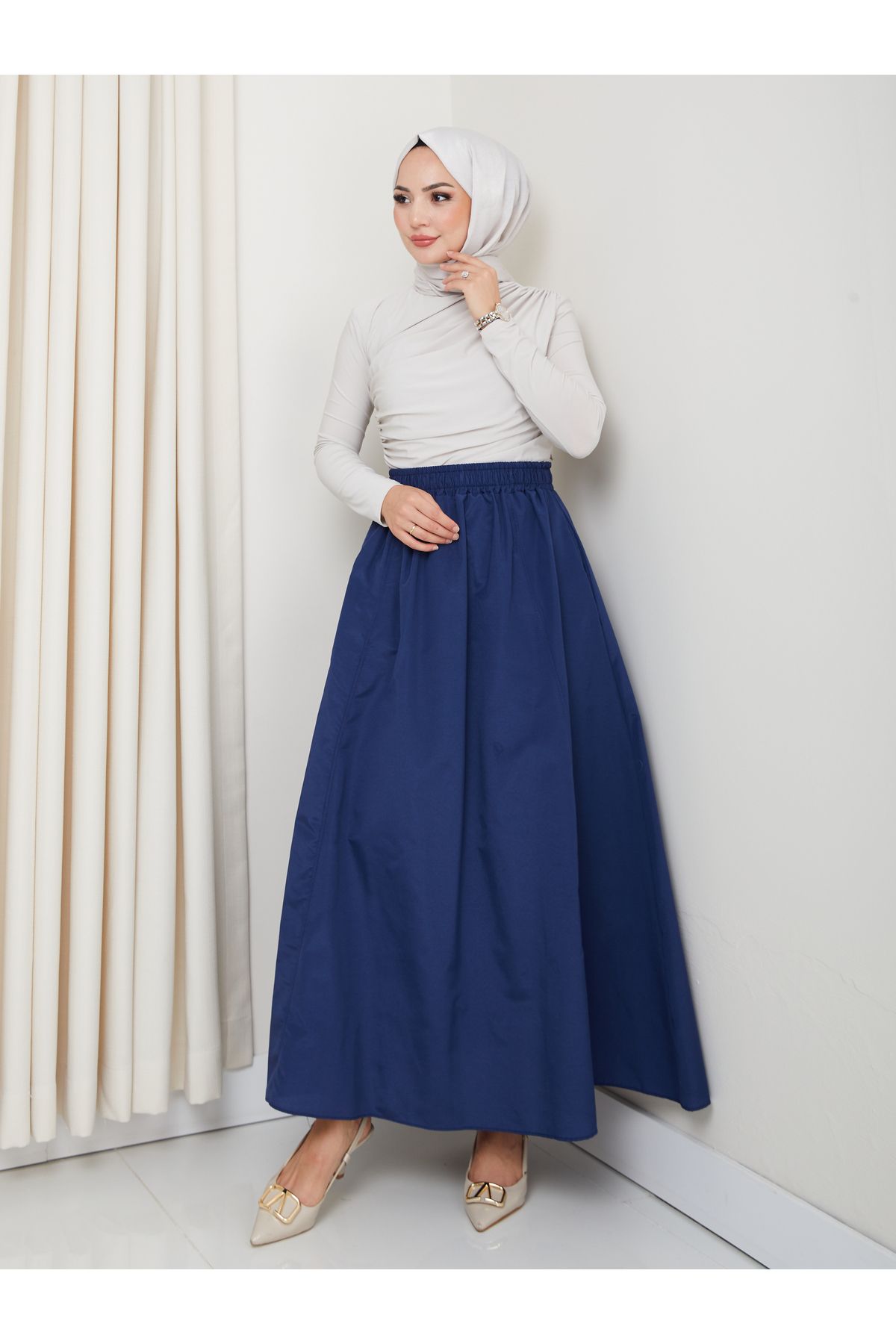 FERHEL-6 Piece Flared Hijab Skirt with Pockets and Elastic Waist 5