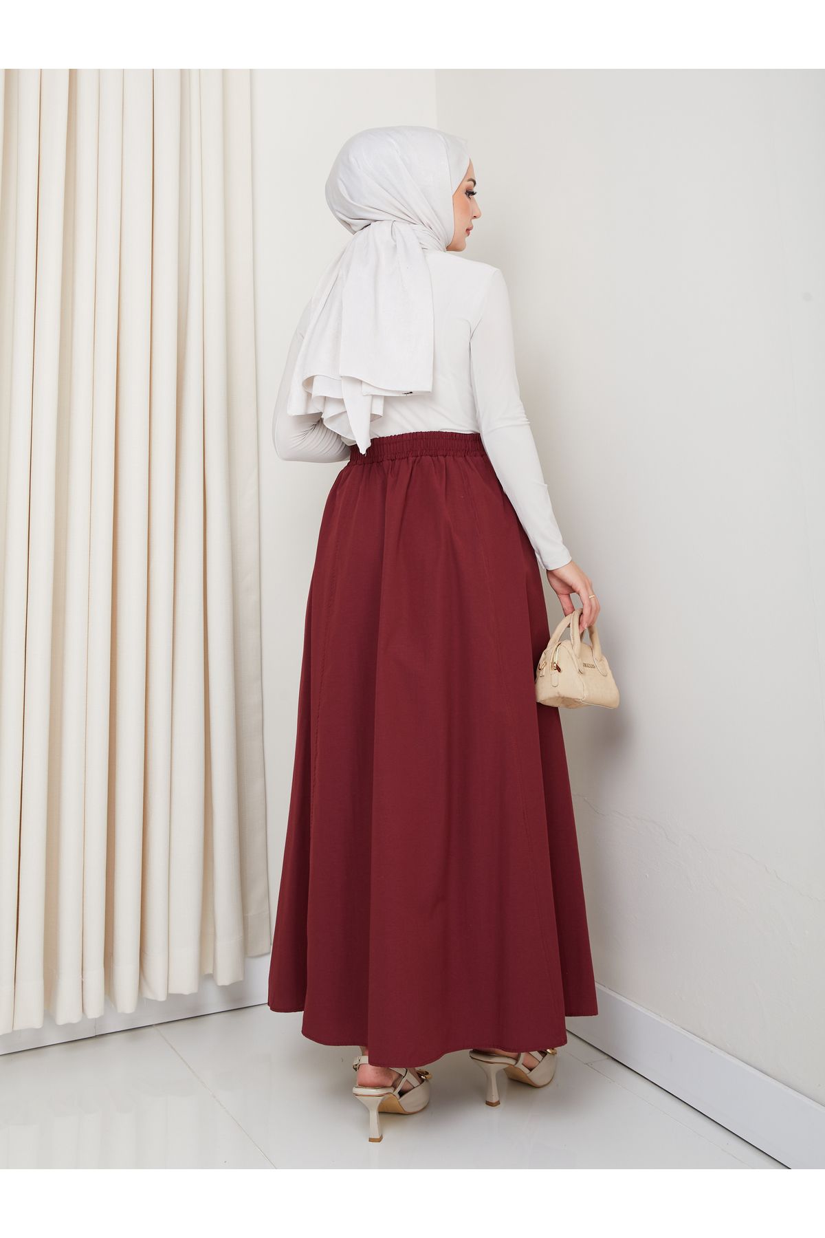 FERHEL-6 Piece Flared Hijab Skirt with Pockets and Elastic Waist 6