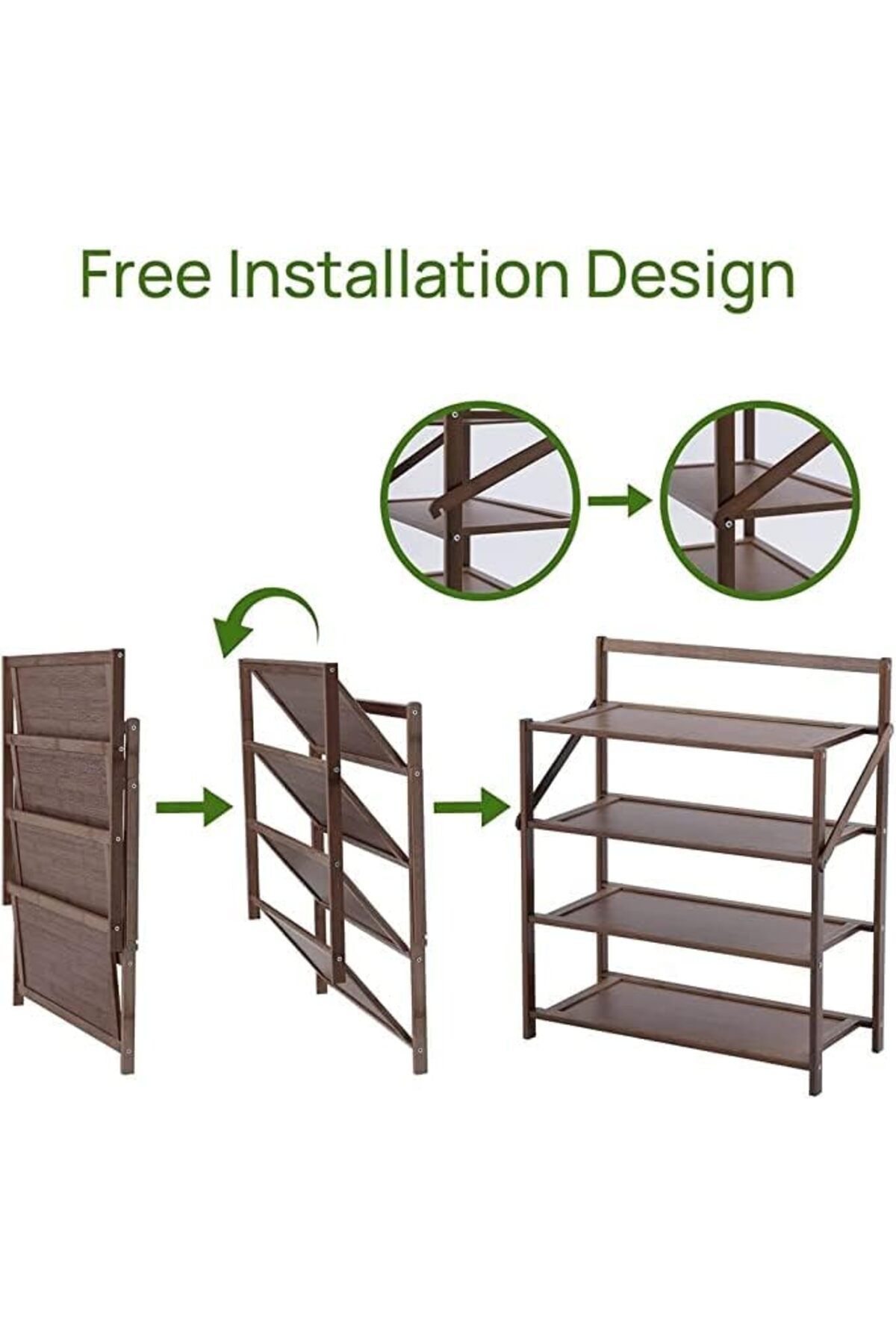 genric-FFD Bamboo Shoe Rack 4 Tier Freestanding Shoe Shelf Organizer, Space-Saving Wooden 5