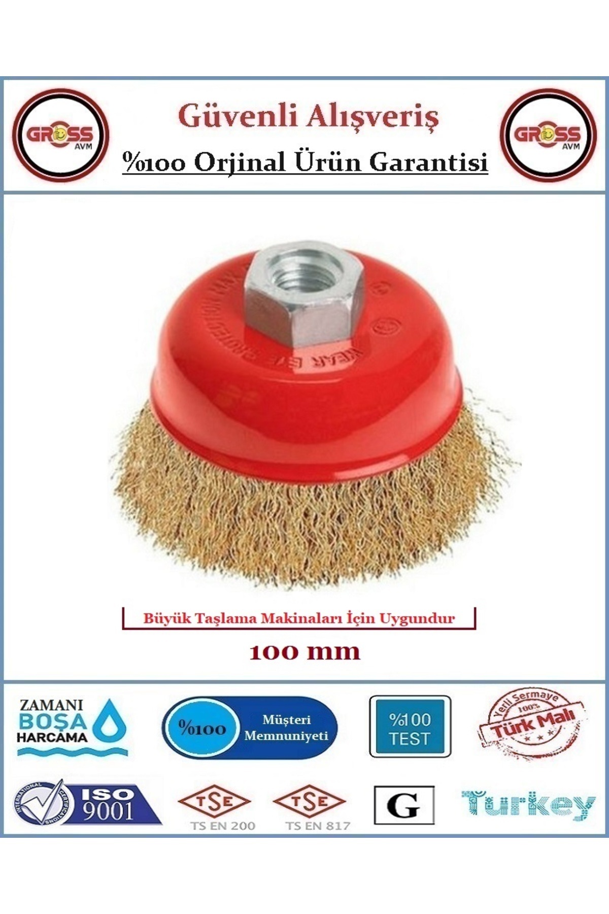 Baytec Bay-Tec Sarı Saçaklı Çanak Tel Fırça - Orjinal Ürün - 100MM