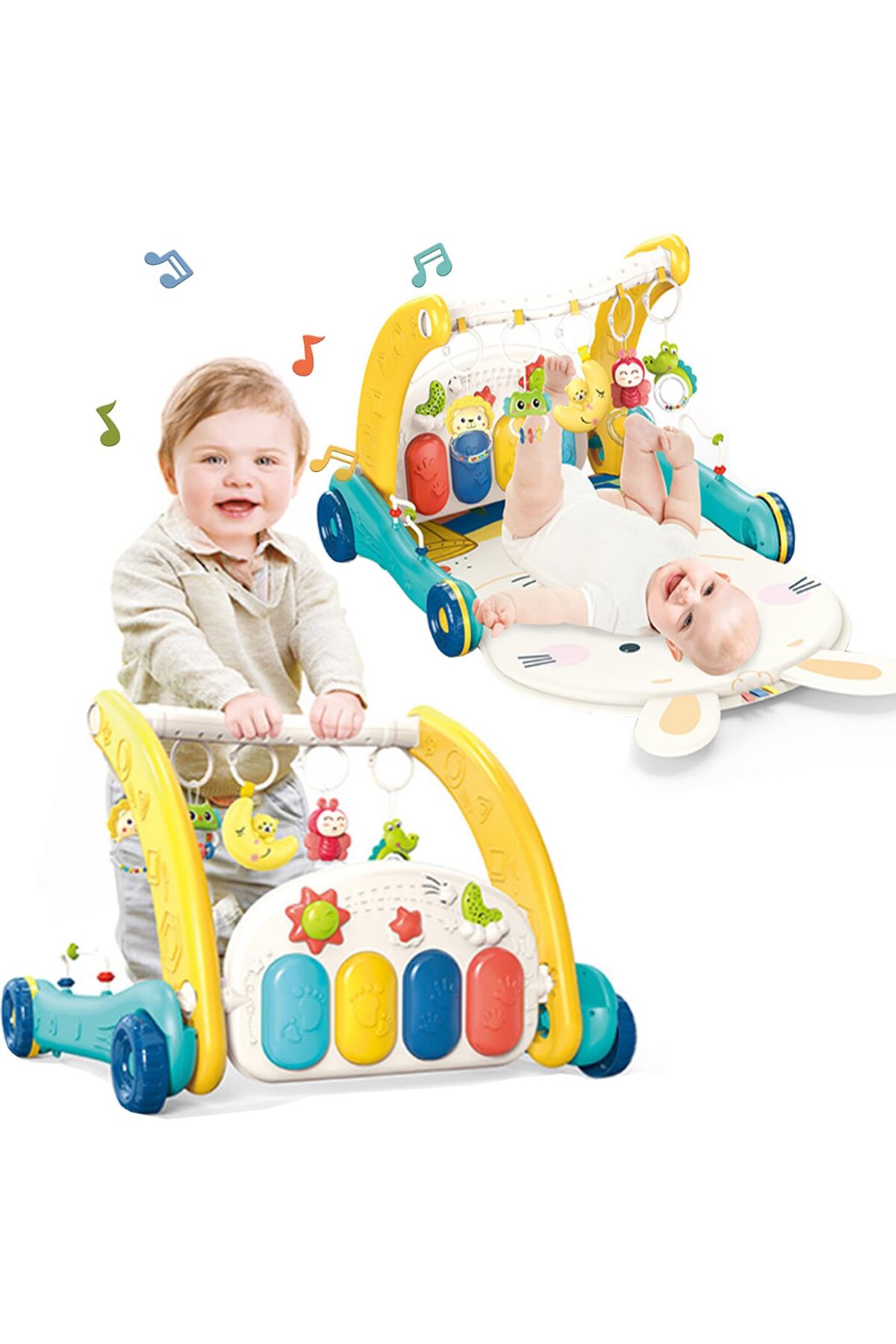 YILDIRIM OYUNCAK Piyanolu 2 in 1 Bebek Yürüteci ve Tavşan Desenli Oyun Halısı Sesli Işıklı 88 cm fotoğrafı 6 (önizleme)
