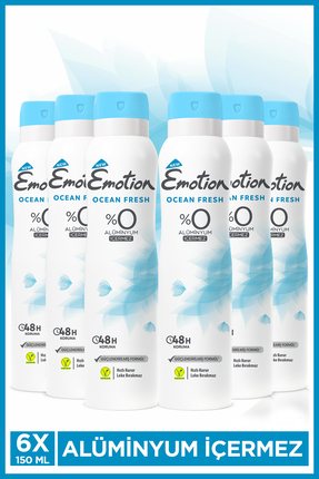 Emotion Ocean Fresh Kadın Vegan Deodorant 6x150ml Hızlı Kurur , Leke Bırakmaz