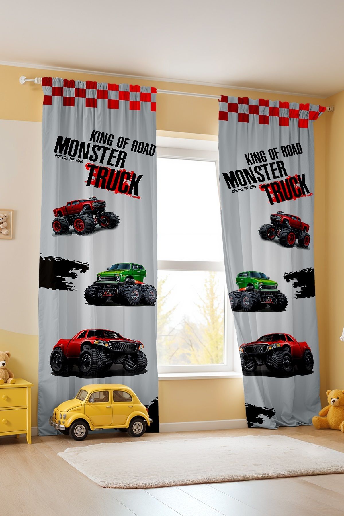 EVPANYA-Red Monster Patterned Children's Baby Room Background Curtain (Single Wing Pricing) 4