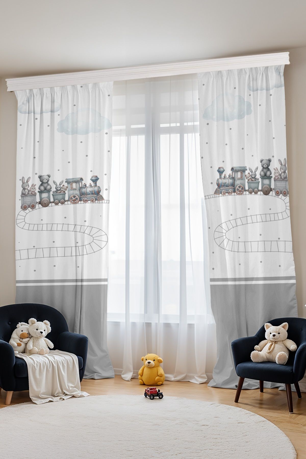 EVPANYA-Traveling Train Patterned Children's Baby Room Background Curtain (Single Wing Pricing) 4
